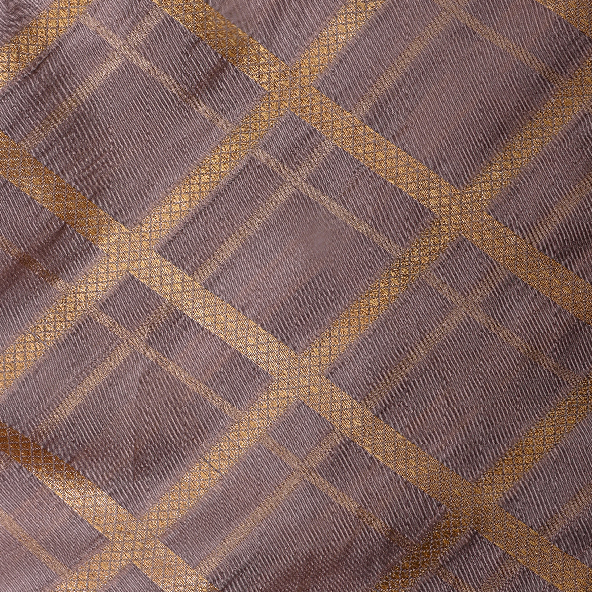 Dusty Mauve Gold Zari Check Jamawar Silk Fabric