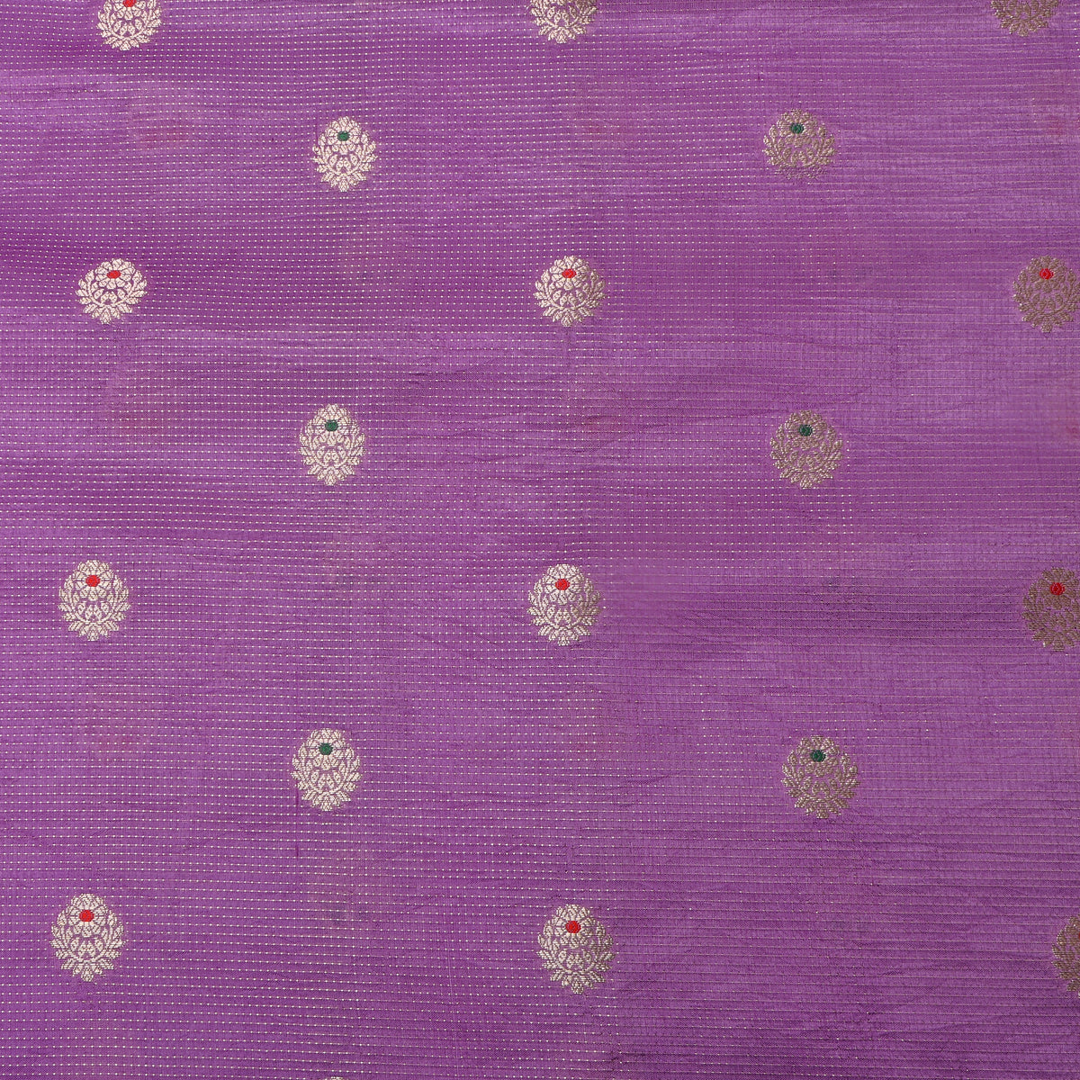 Orchid Purple Silver Zari Floral Butti Jamawar Silk Fabric