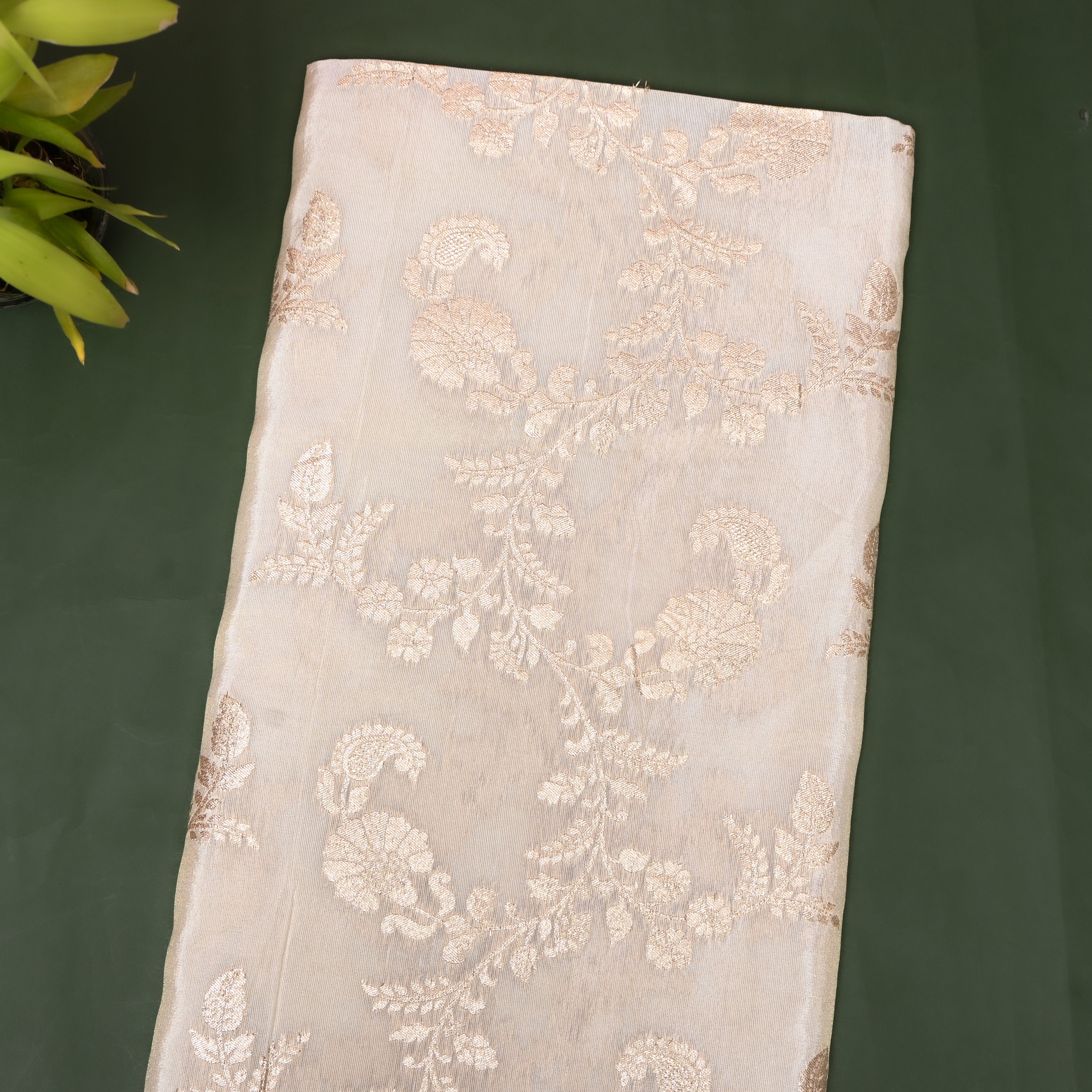 Golden Cream Paisley Jamawar Silk