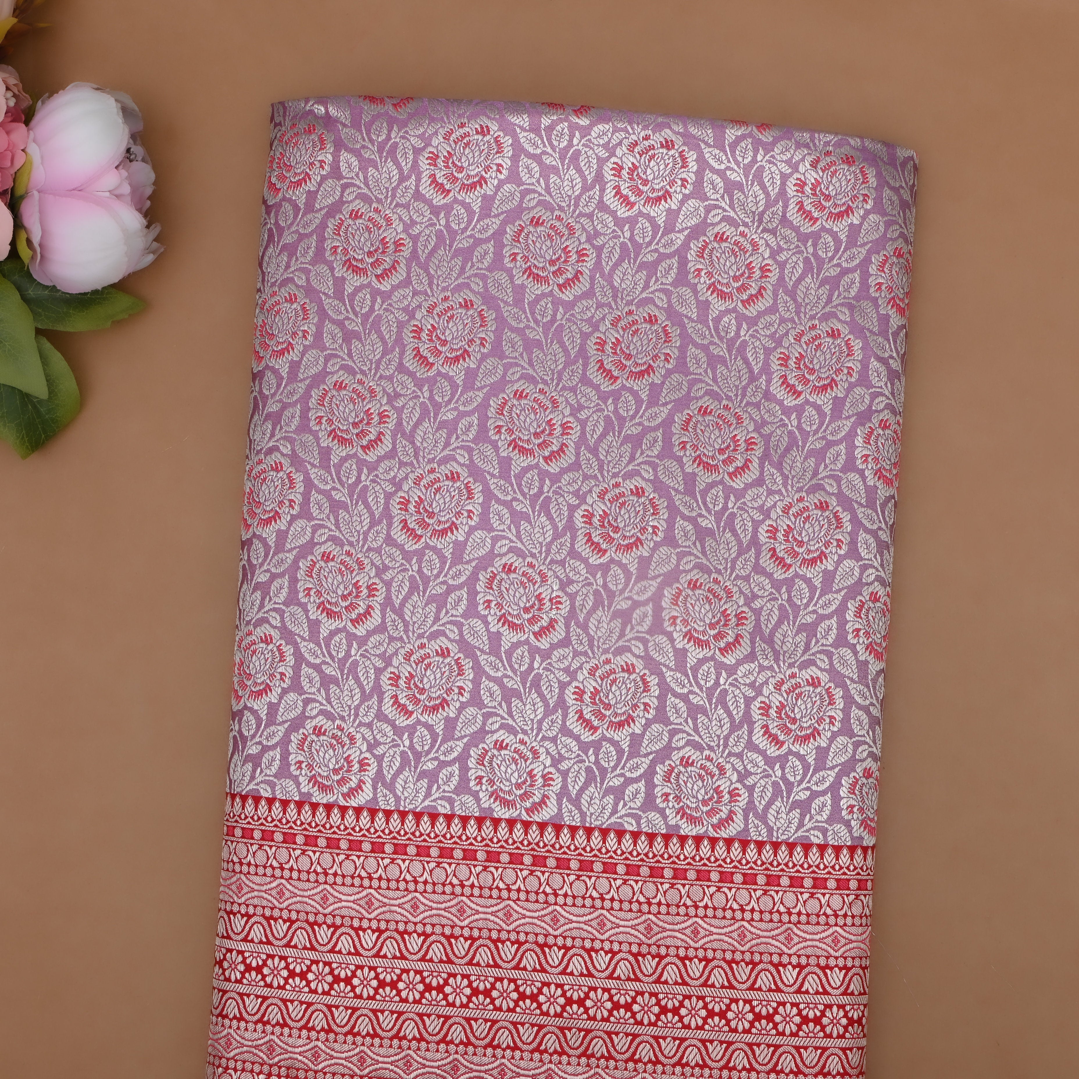 Lilac Banarasi Fabric With Contrast Border