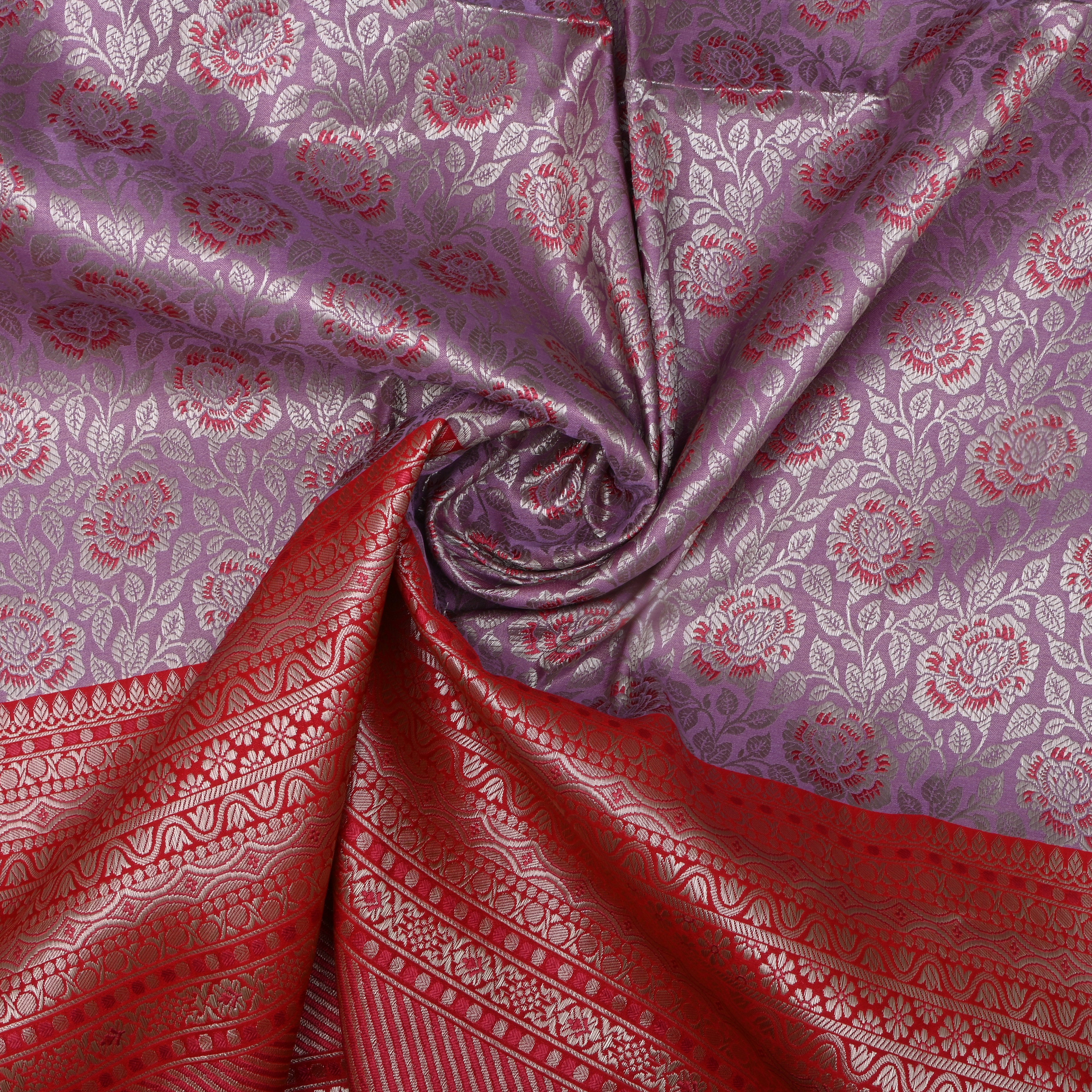Lilac Banaras Fabric With Contrast Border