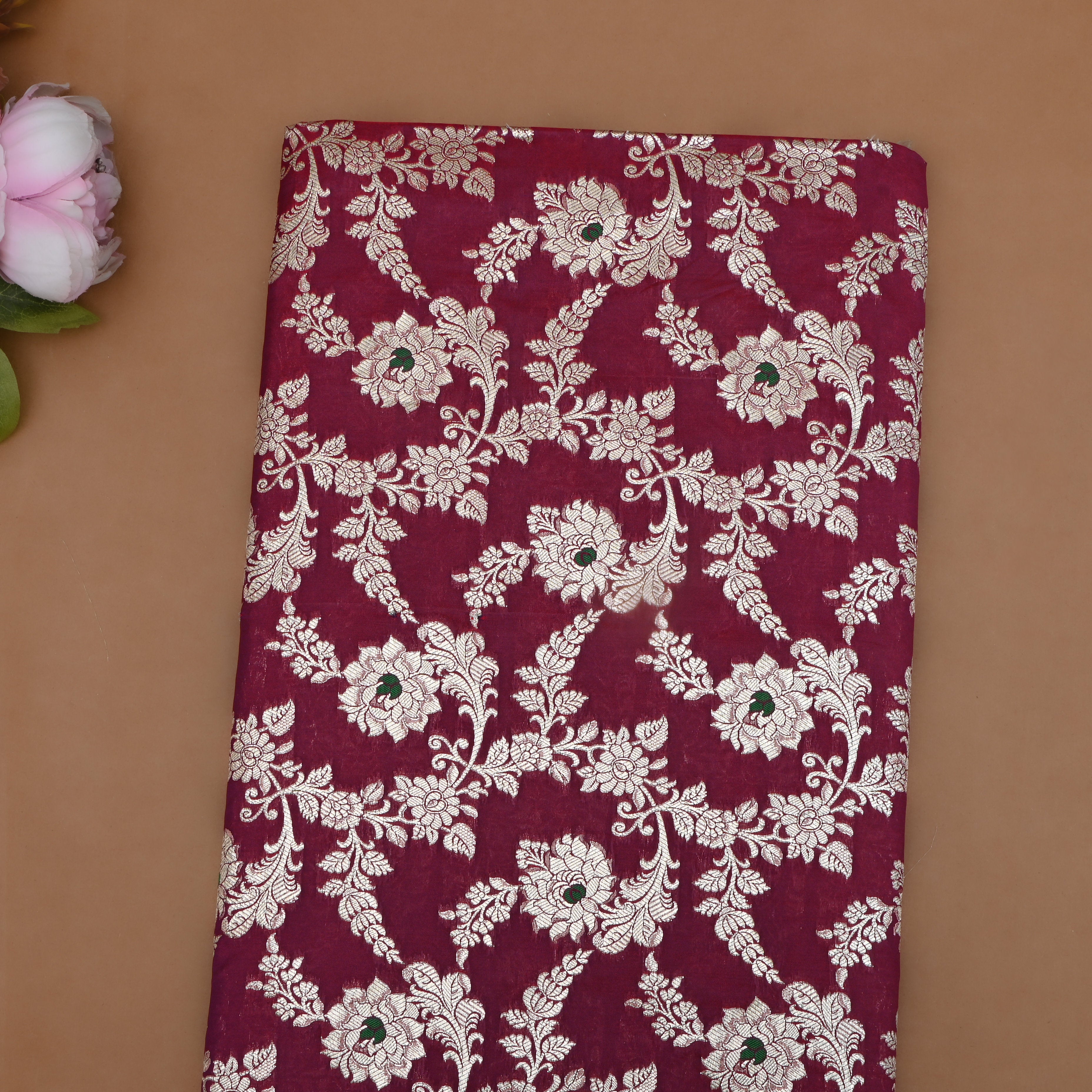 Magenta Purple Banaras Fabric With Floral Jaal