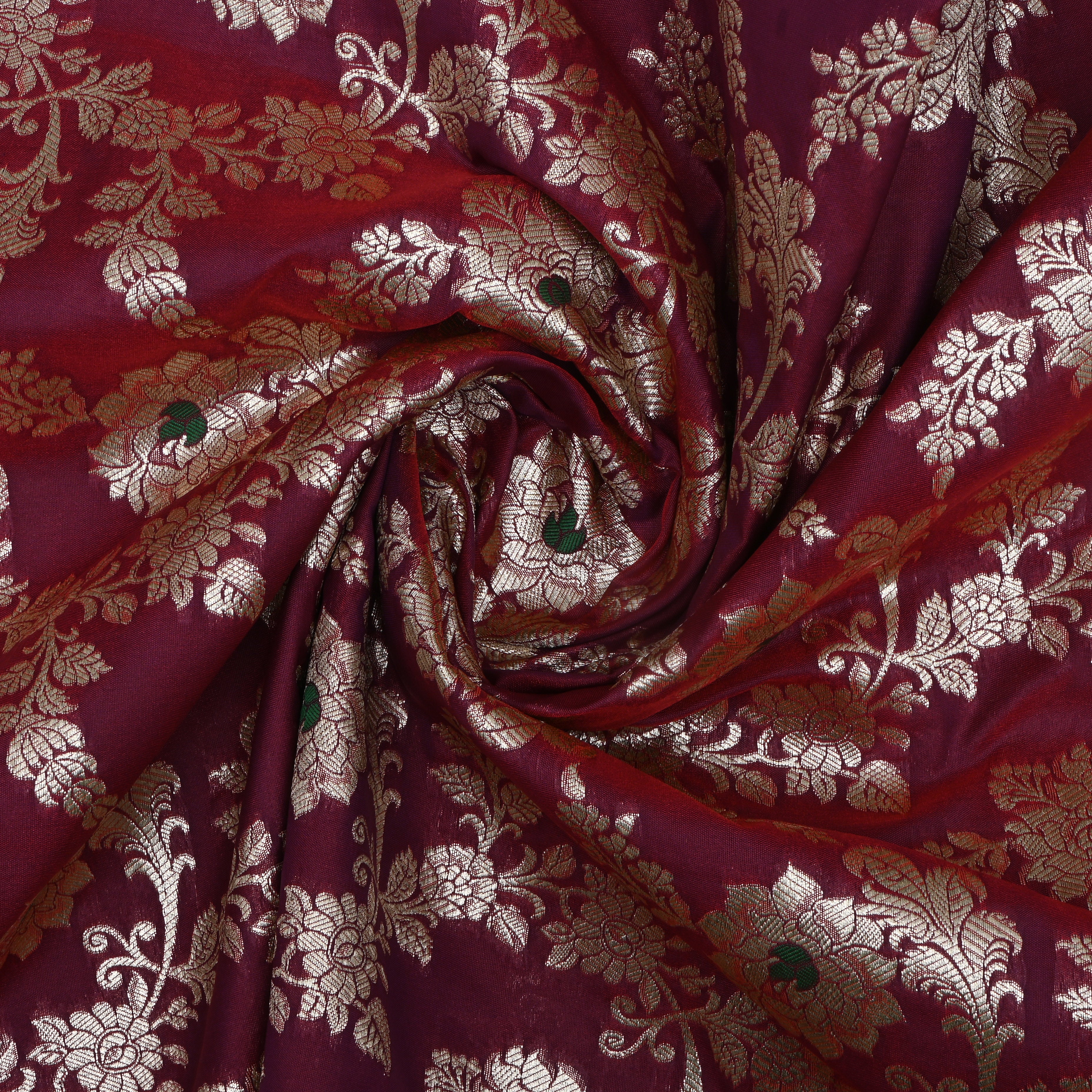 Magenta Purple Banaras Fabric With Floral Jaal