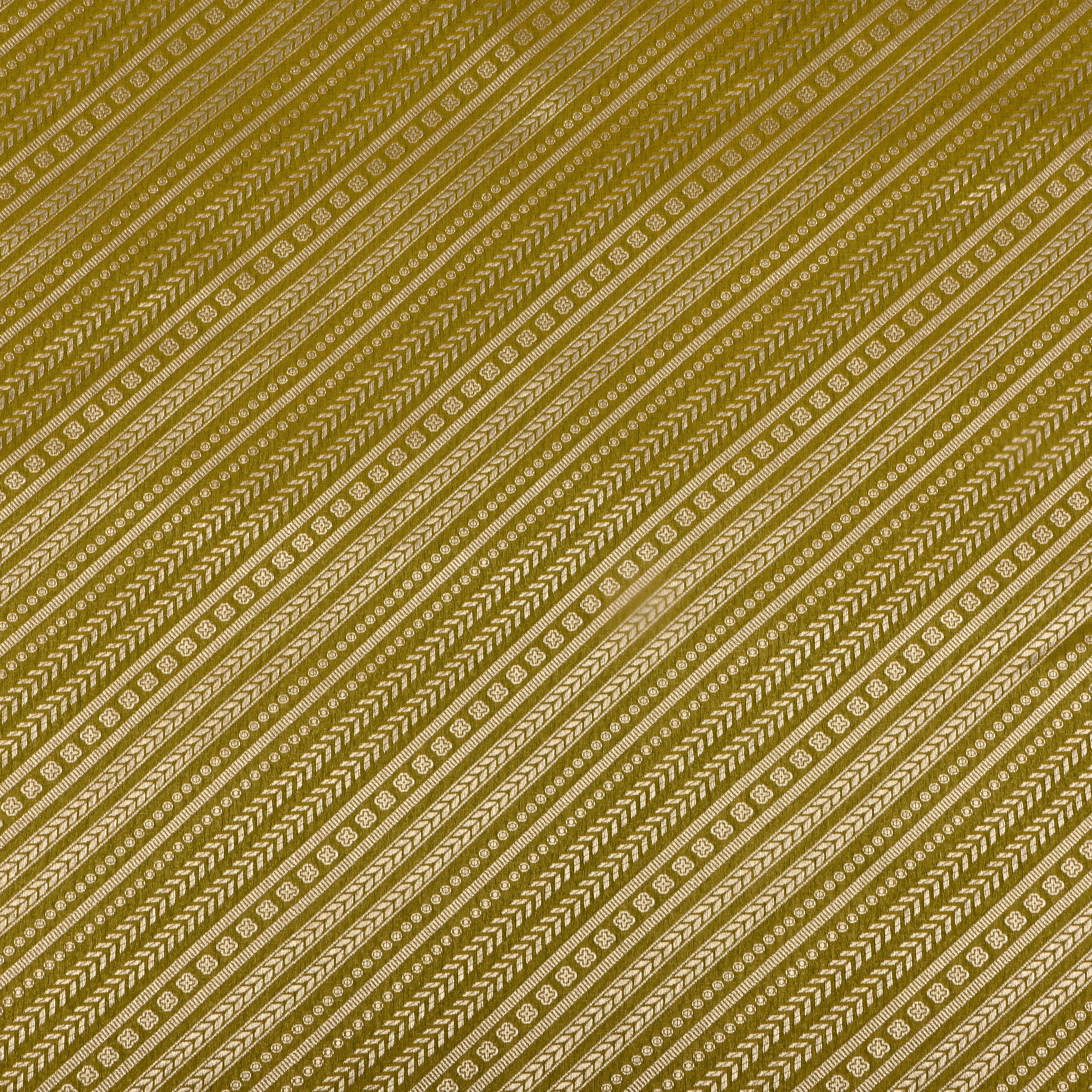 Dark Pear Green Banaras Fabric With Diagonal Strips