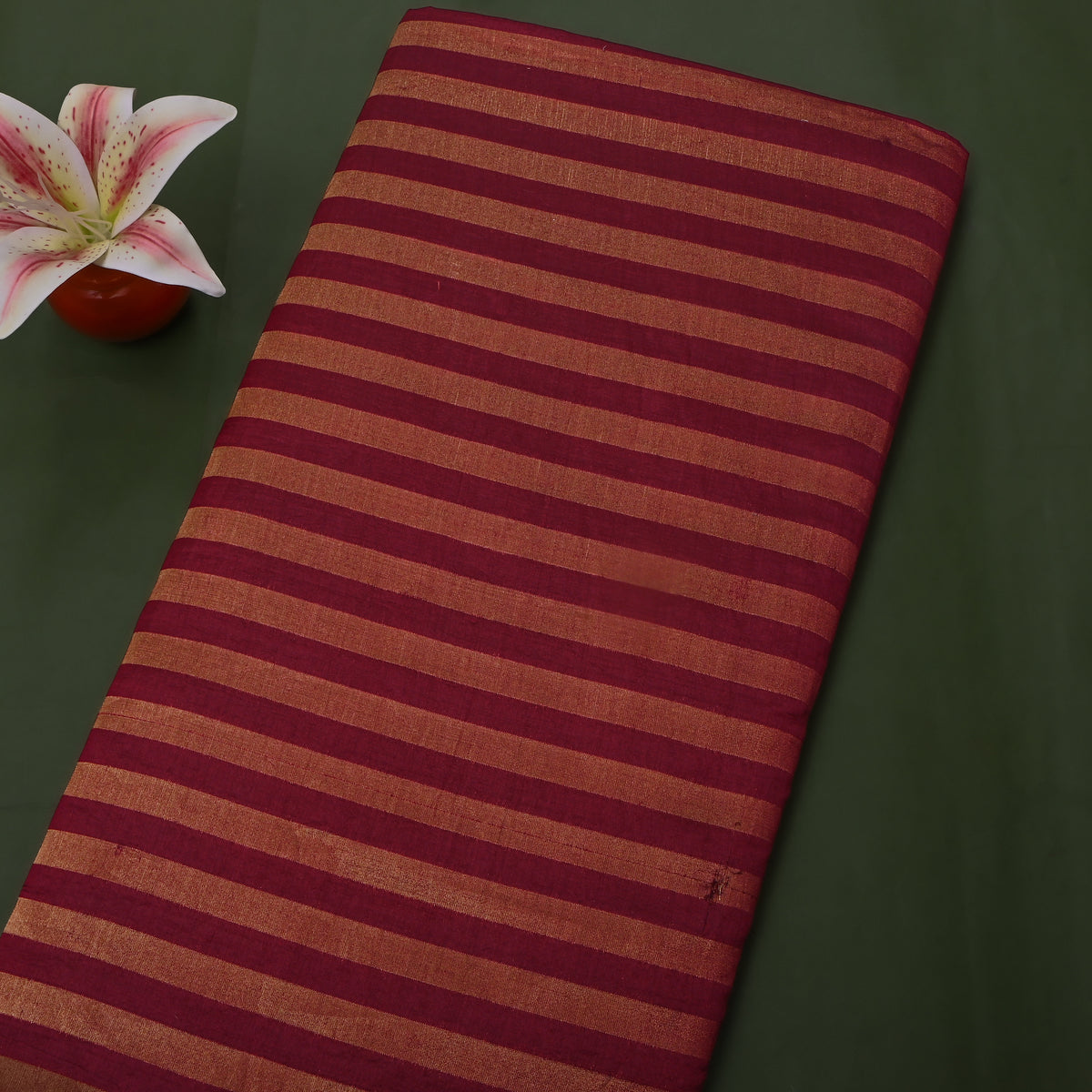 Claret Wine Gold Zari Line Striped Jamawar Silk Fabric