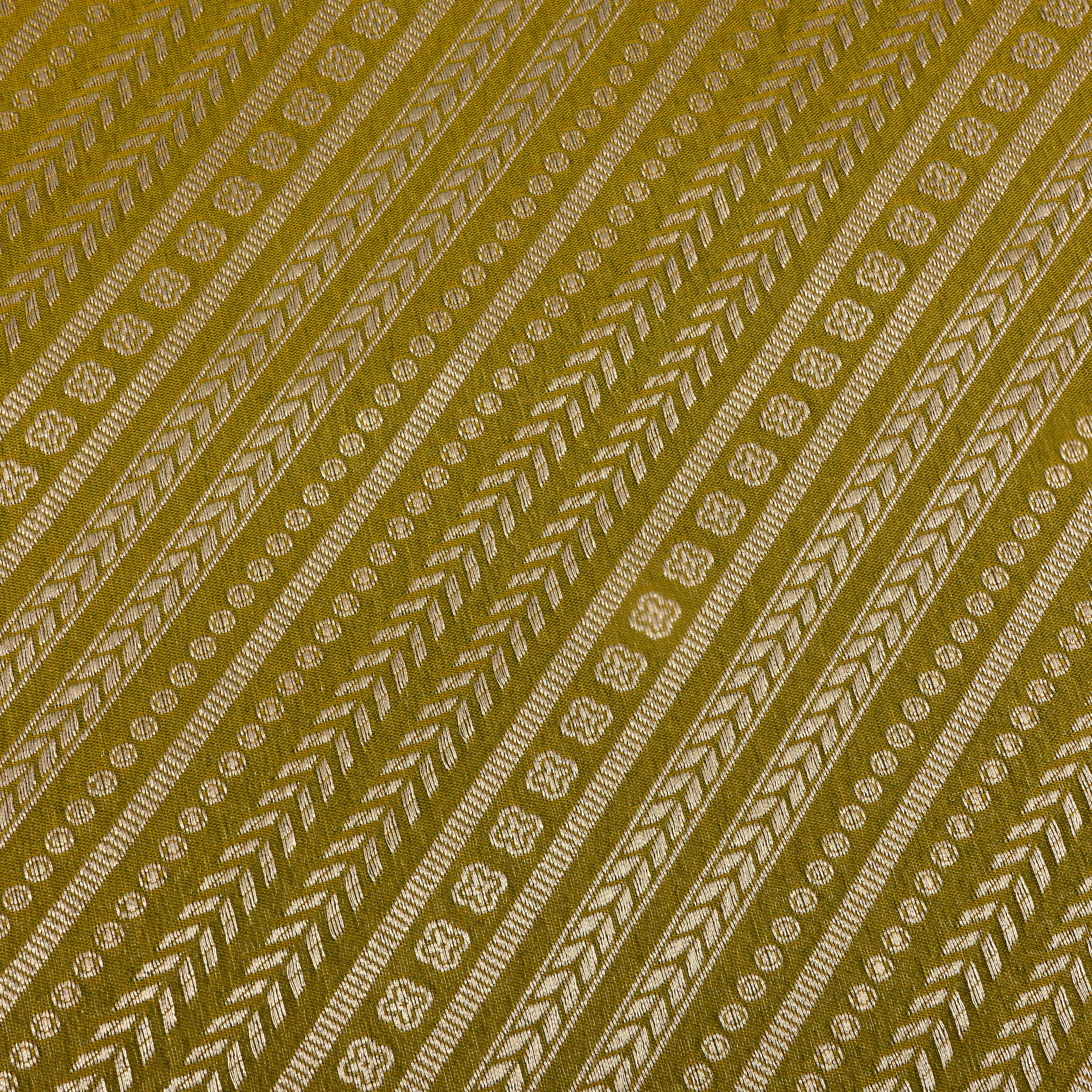 Dark Pear Green Banaras Fabric With Diagonal Strips