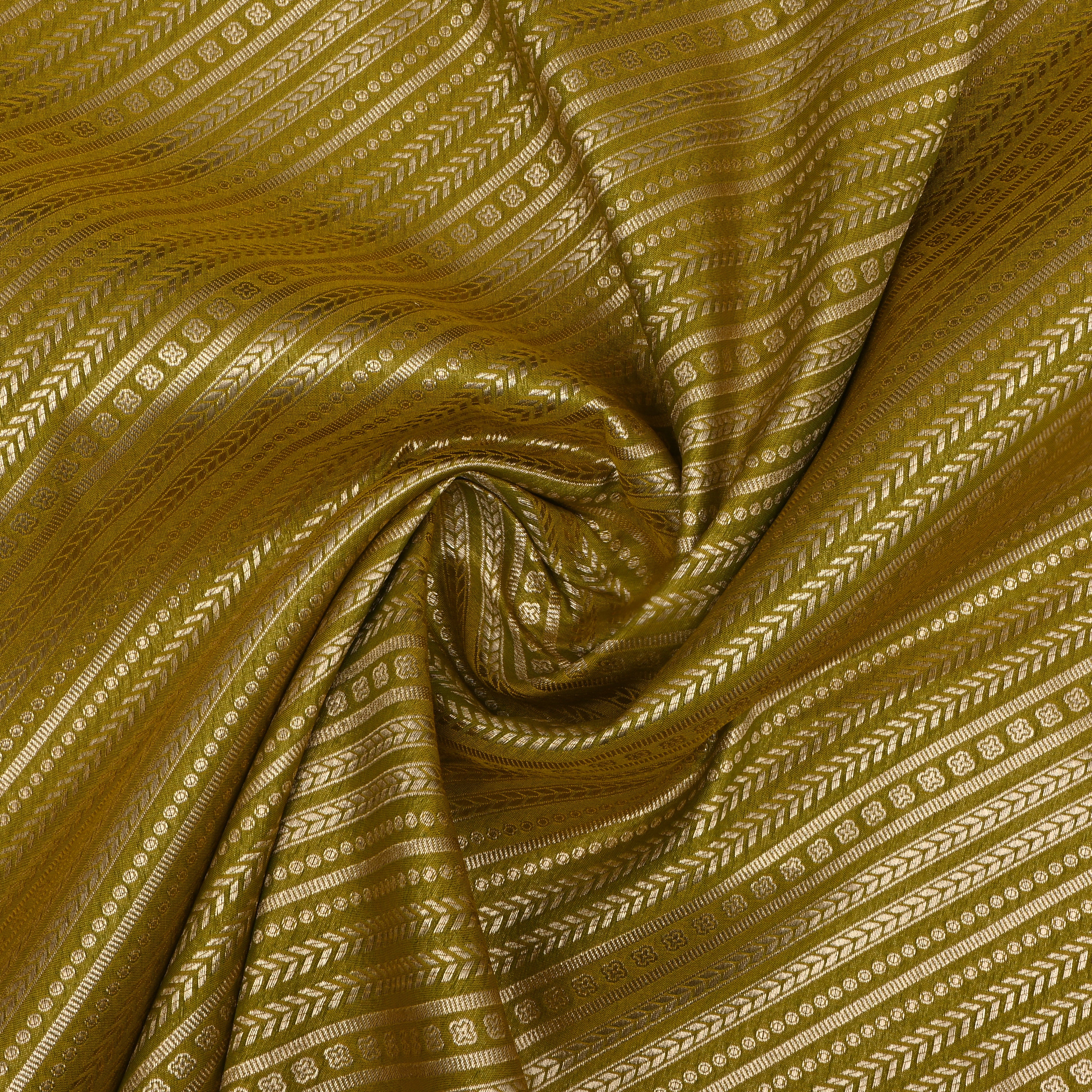 Dark Pear Green Banaras Fabric With Diagonal Strips