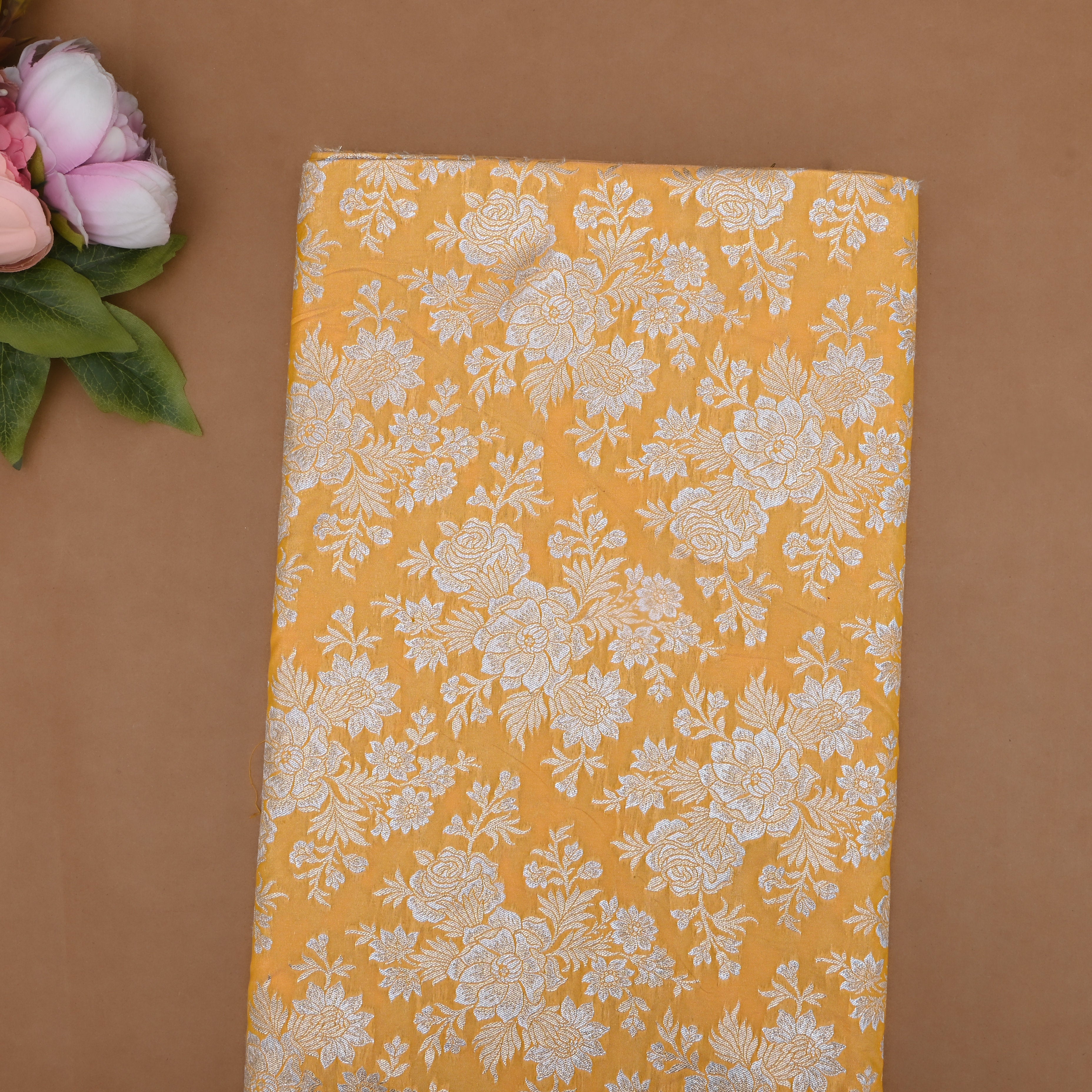 Mustard Yellow Banarasi Fabric With Floral Jaal