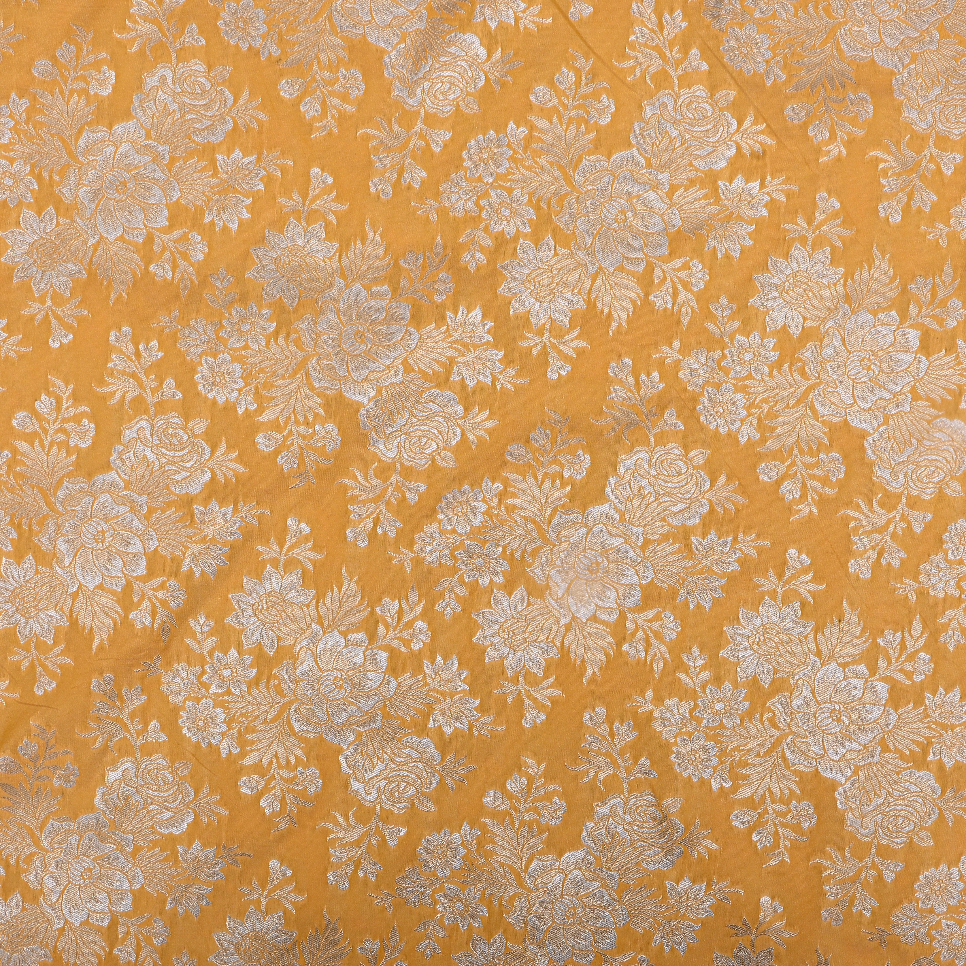 Mustard Yellow Banaras Fabric With Floral Jaal