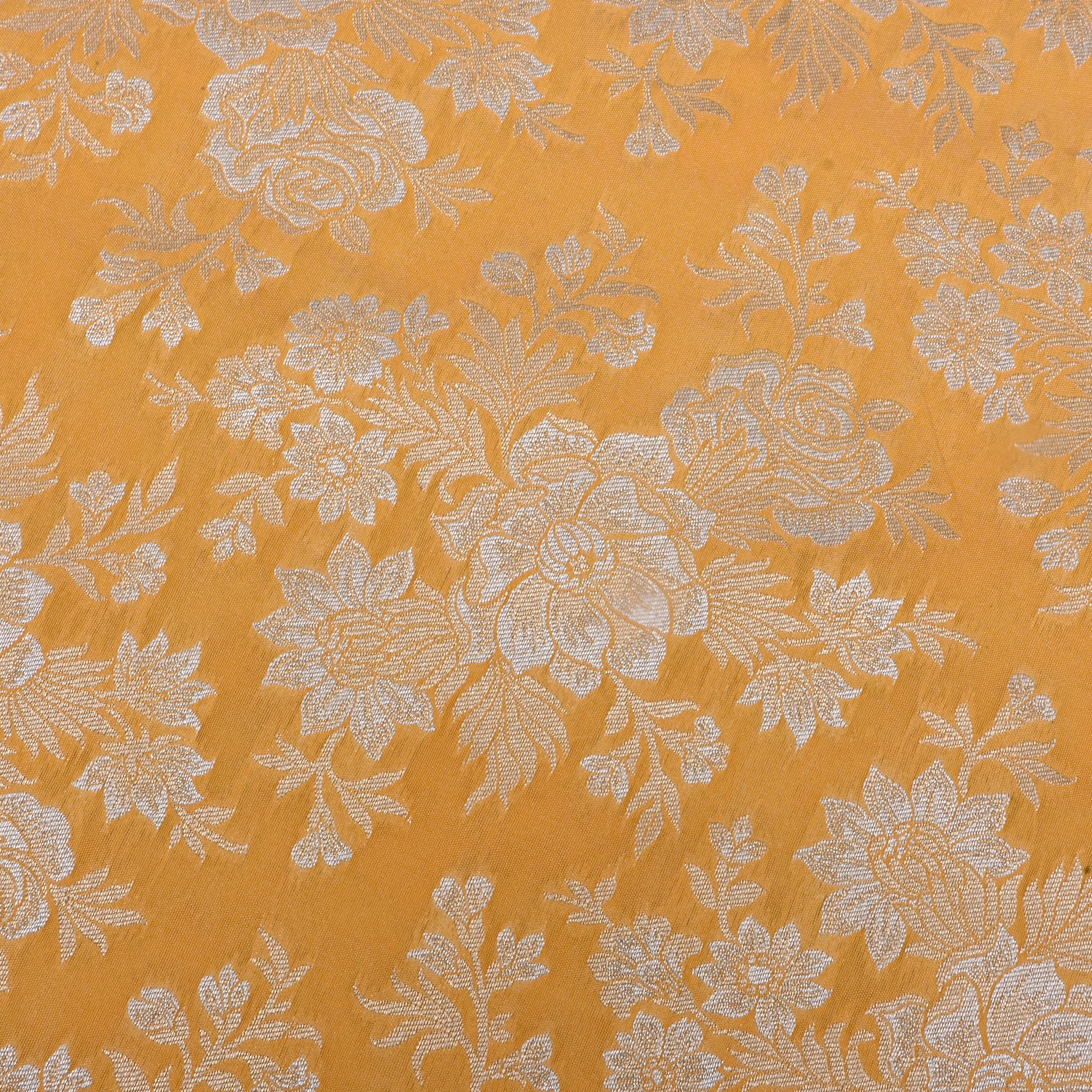 Mustard Yellow Banaras Fabric With Floral Jaal
