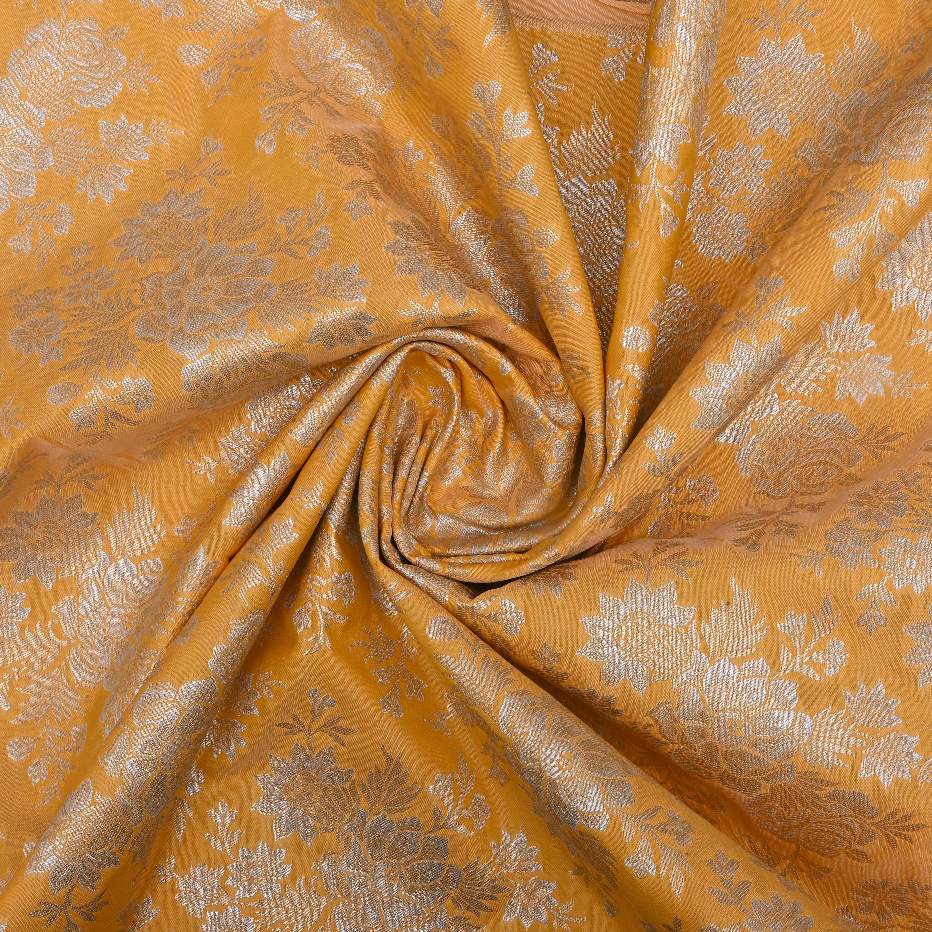 Mustard Yellow Banarasi Fabric With Floral Jaal