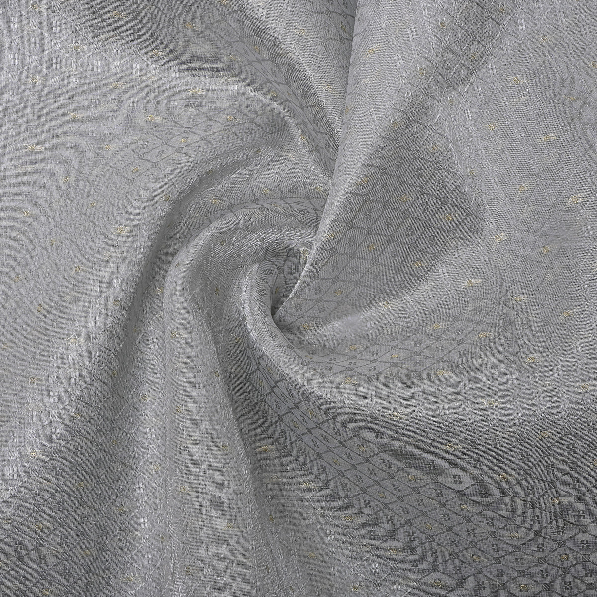 Moonlight Silver Zari Check Jamawar Silk Fabric