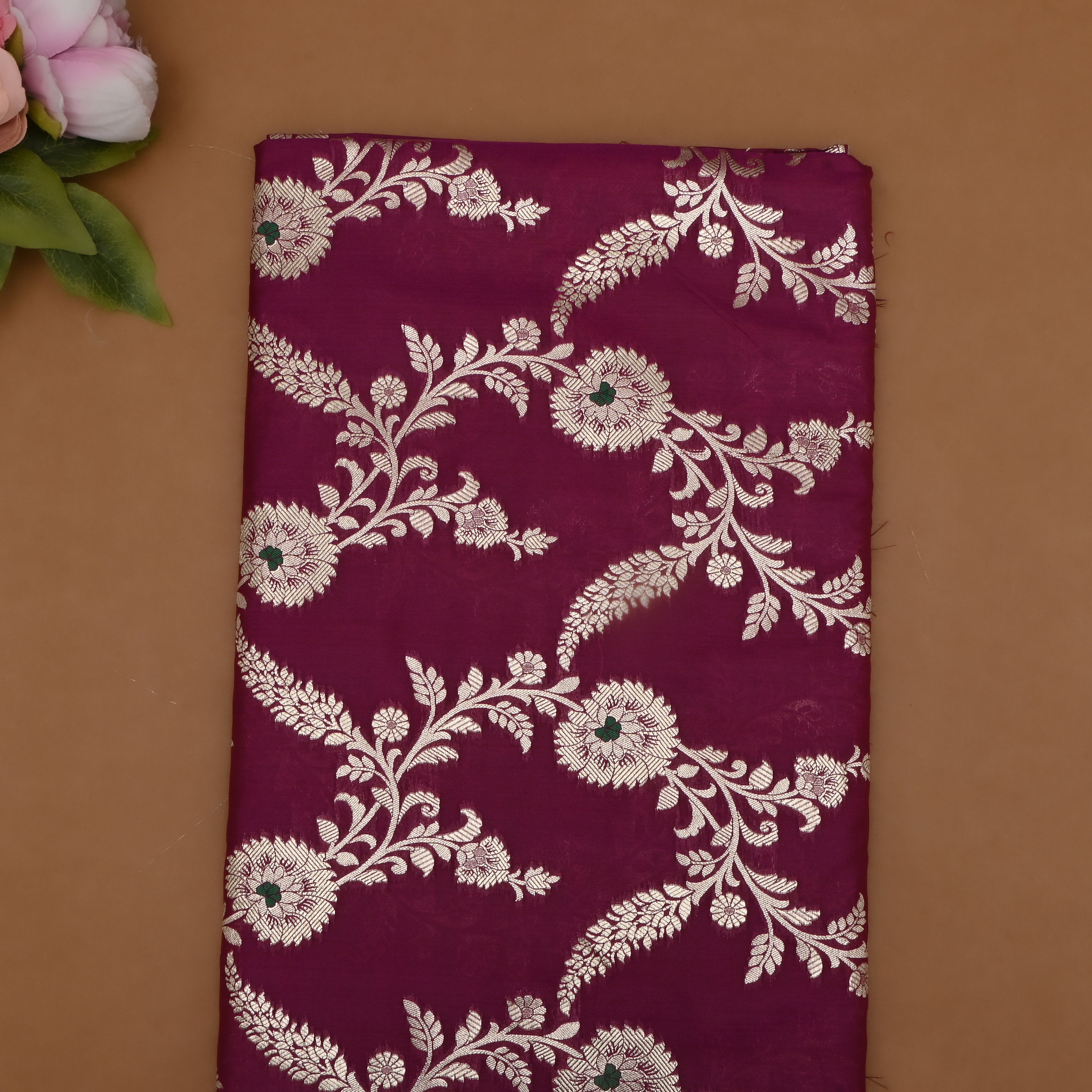 Boysenberry Purple Banaras Fabric With Floral Jaal