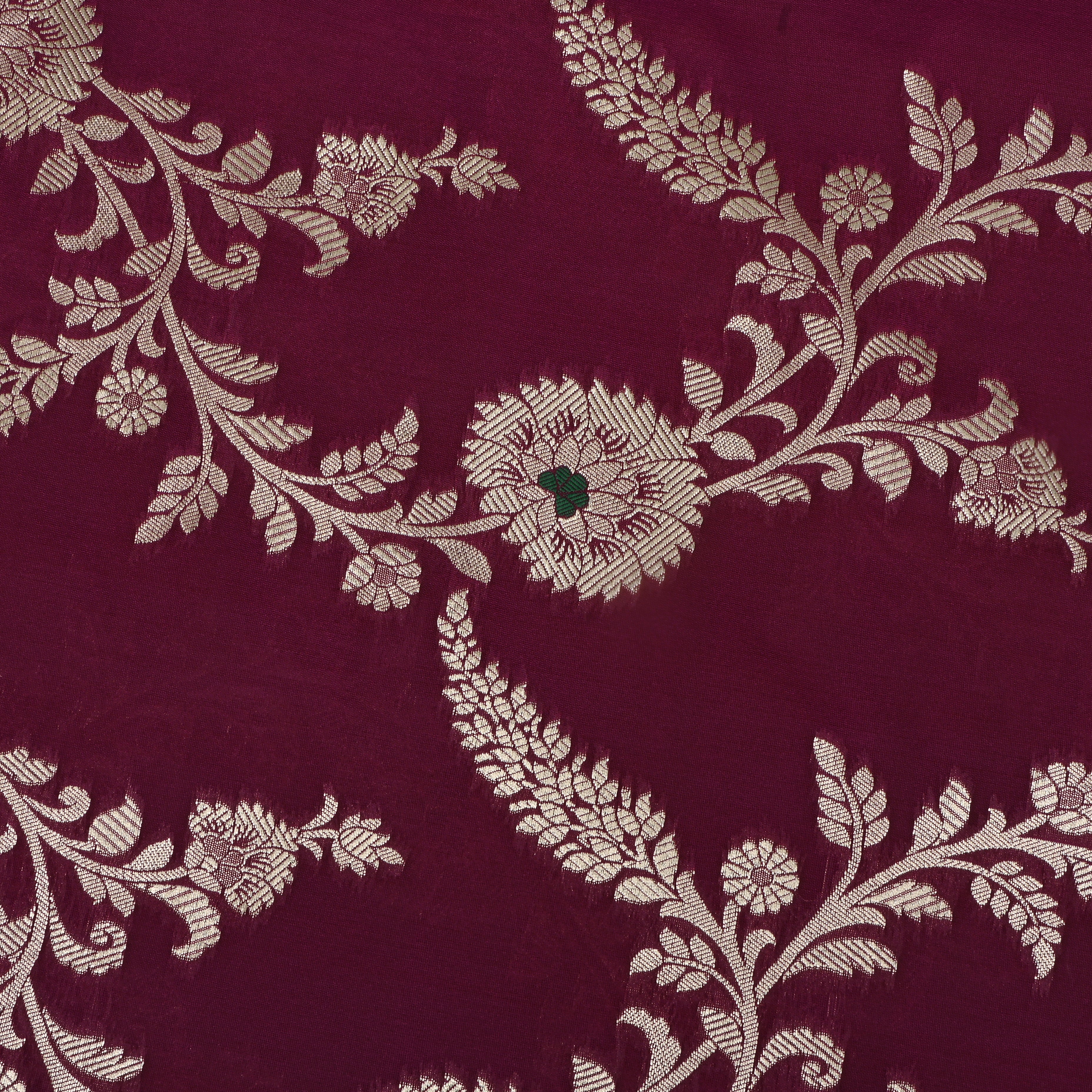 Boysenberry Purple Banaras Fabric With Floral Jaal