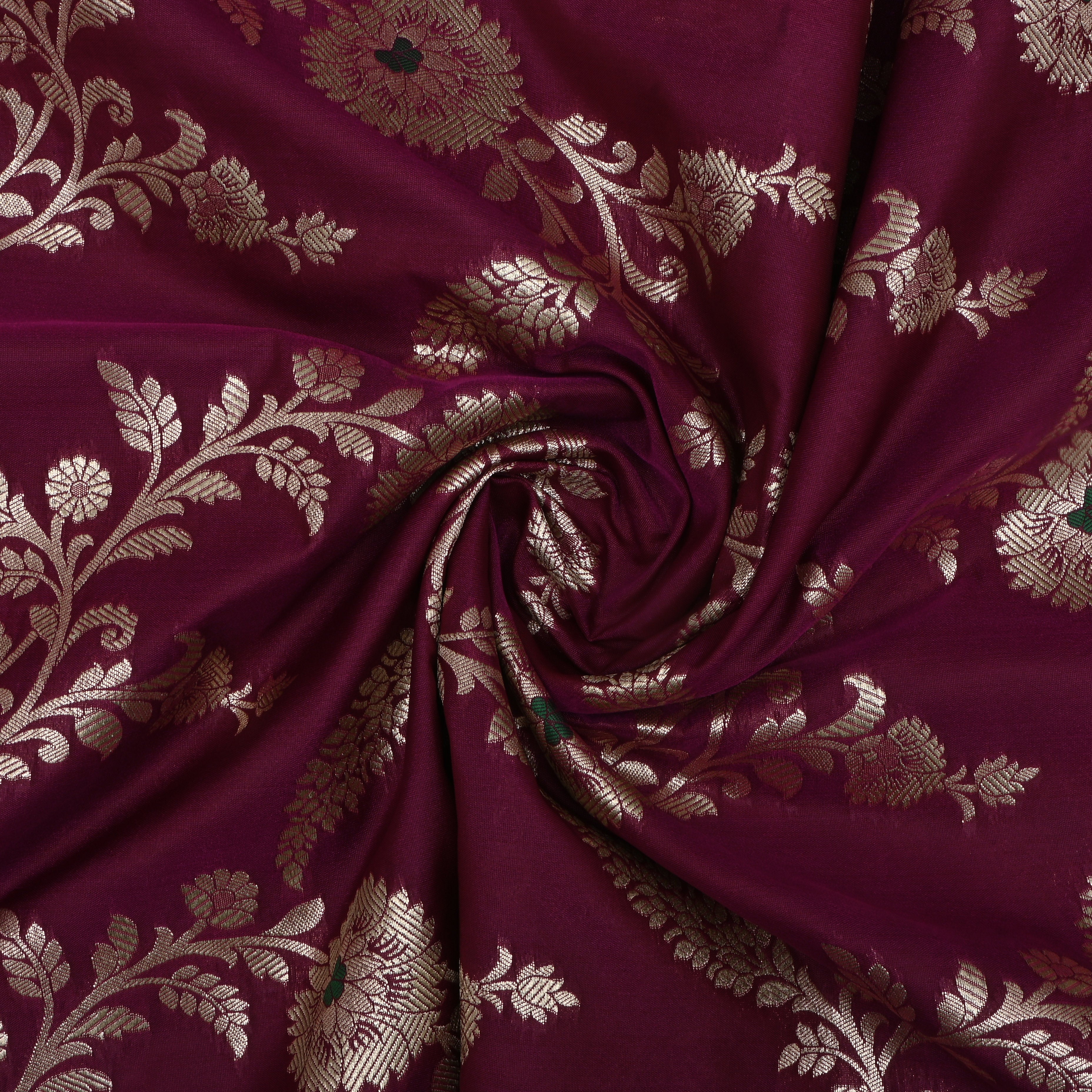 Boysenberry Purple Banarasi Fabric With Floral Jaal
