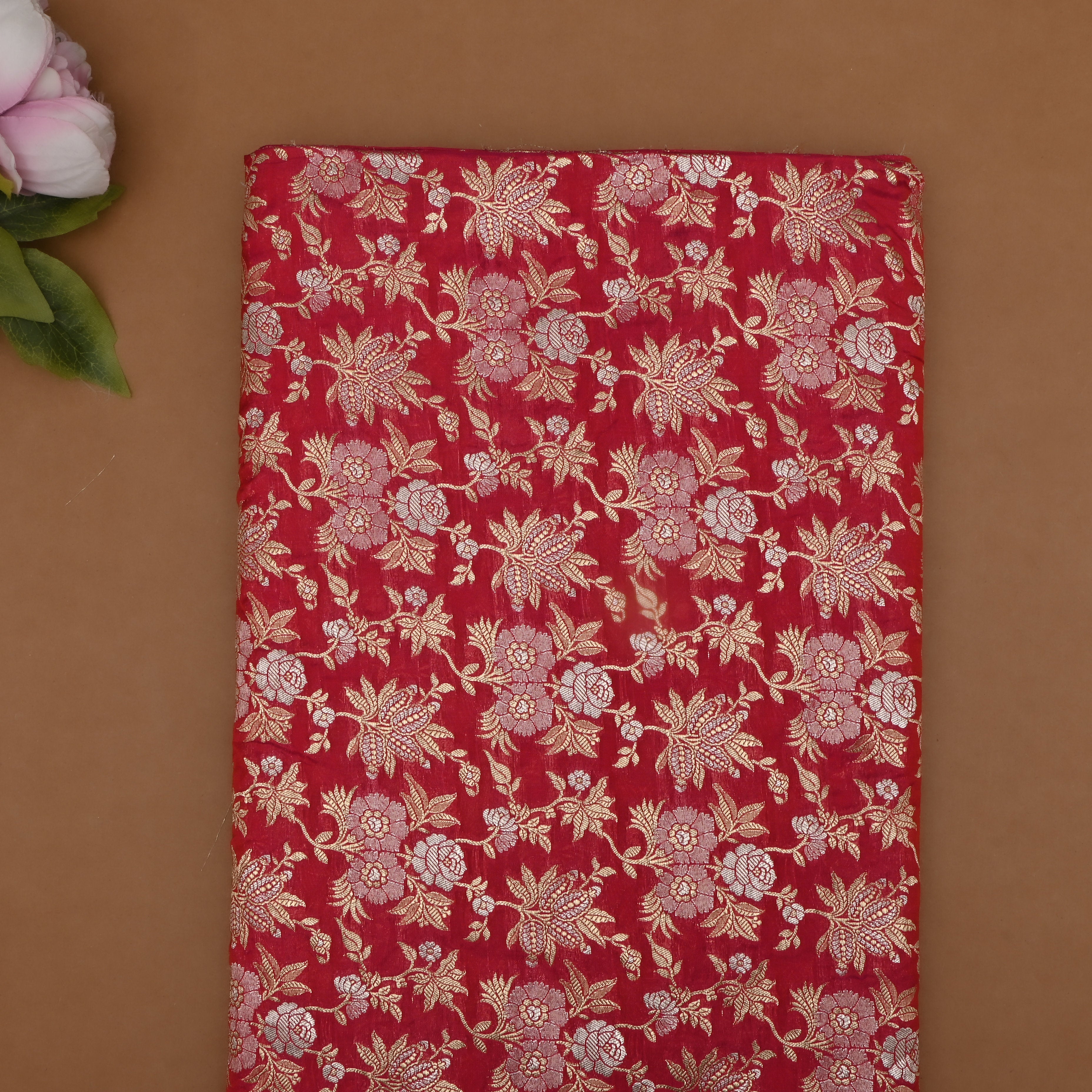 Dark Pink Banarasi Fabric With Floral Jaal