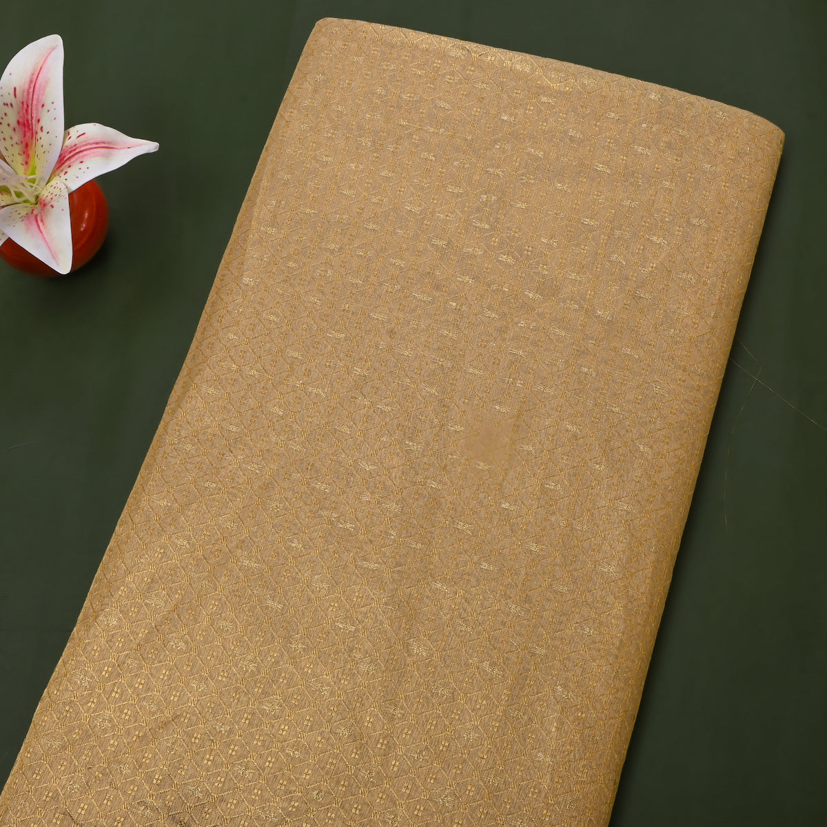 Honey Gold Zari Check Jamawar Silk Fabric