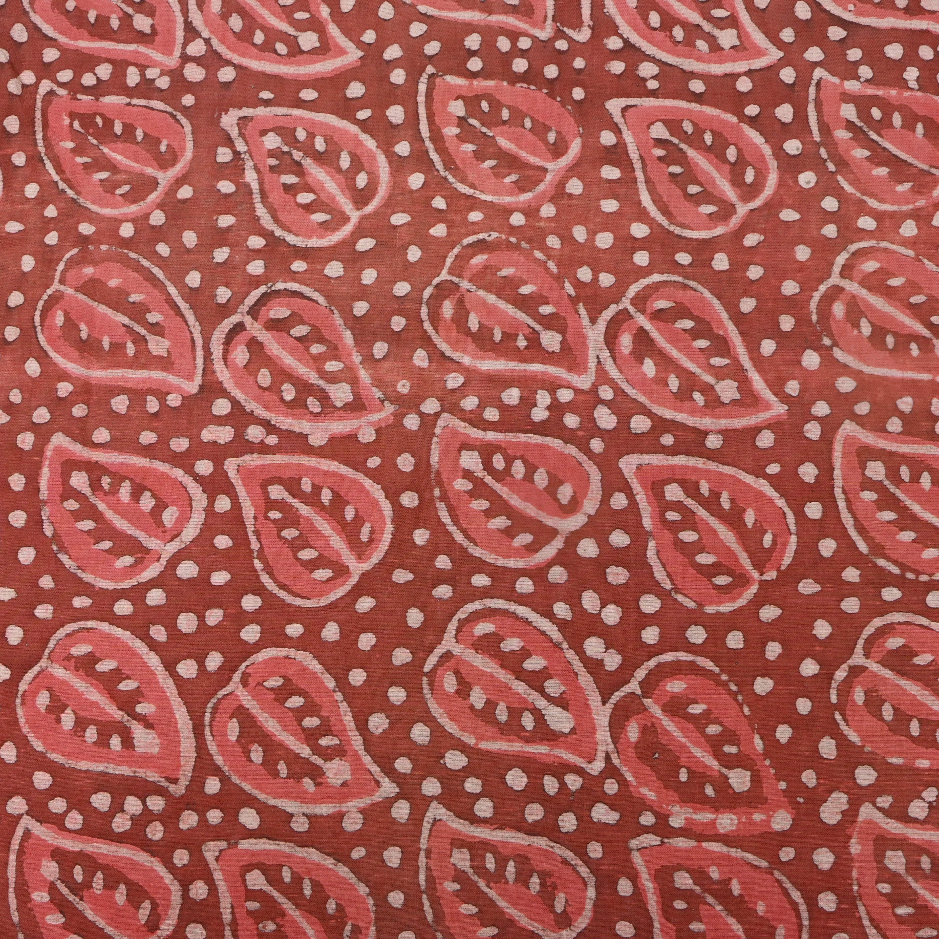 Orange Leaf Motif Dabu Print Cotton Fabric