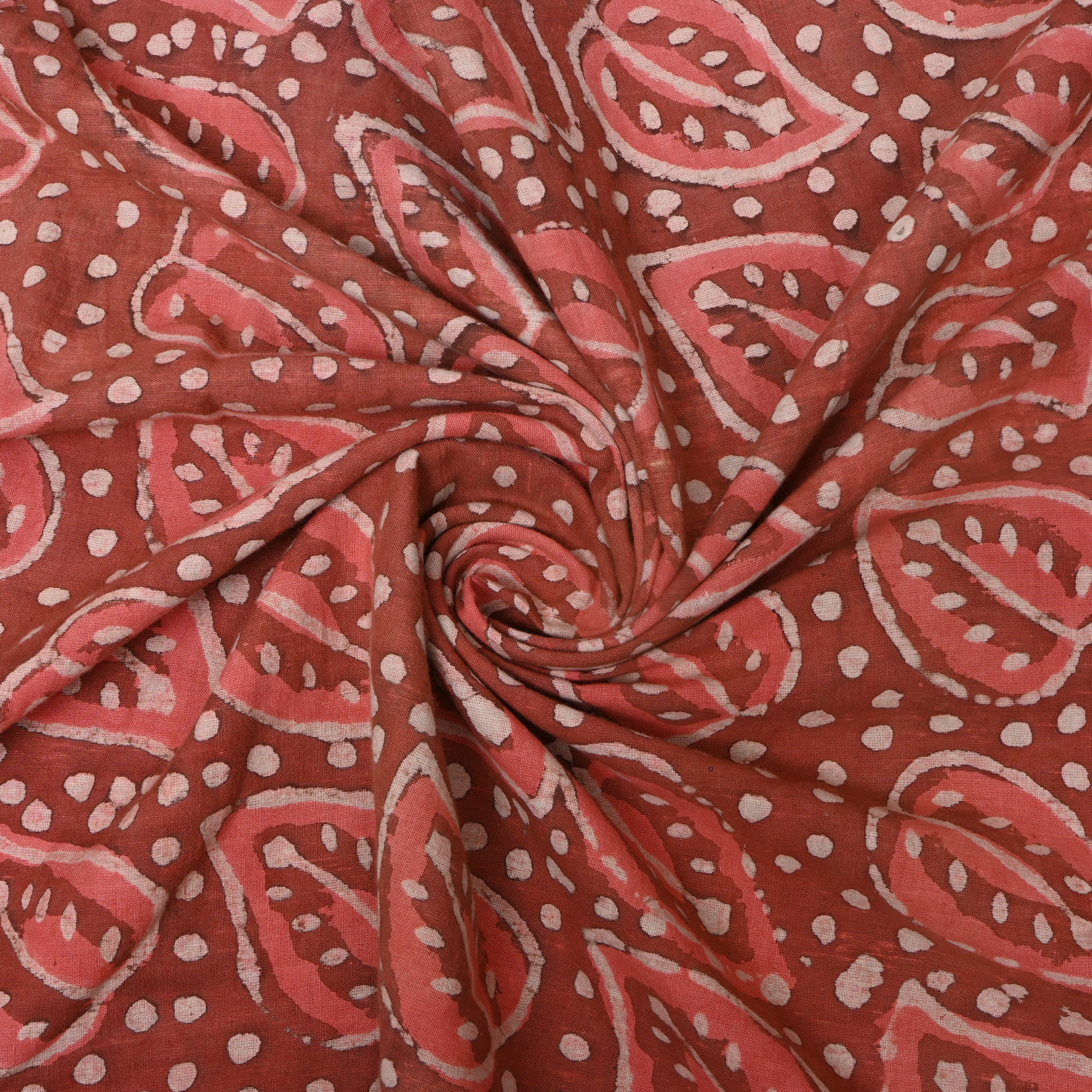 Orange Leaf Motif Dabu Print Cotton Fabric