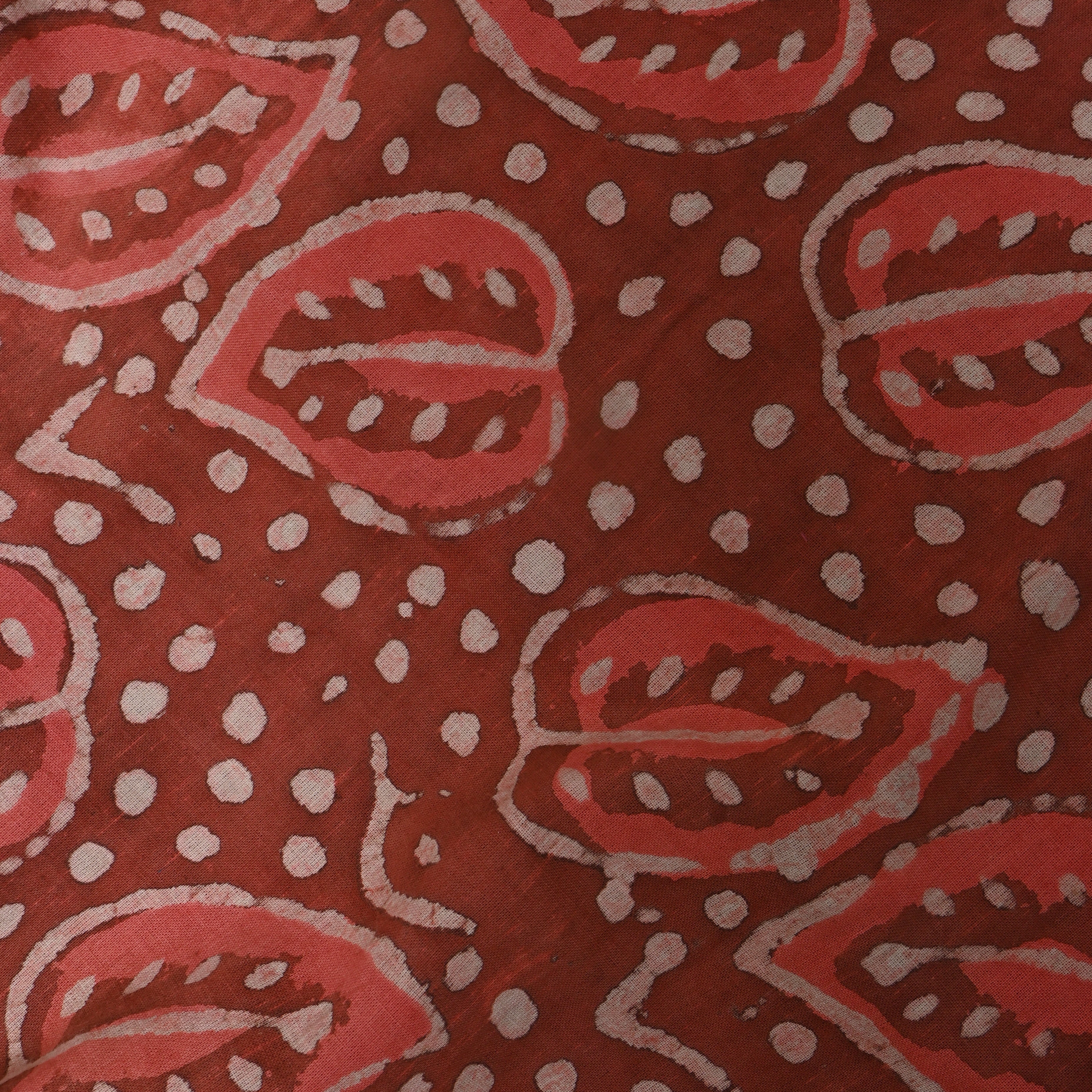 Orange Leaf Motif Dabu Print Cotton Fabric