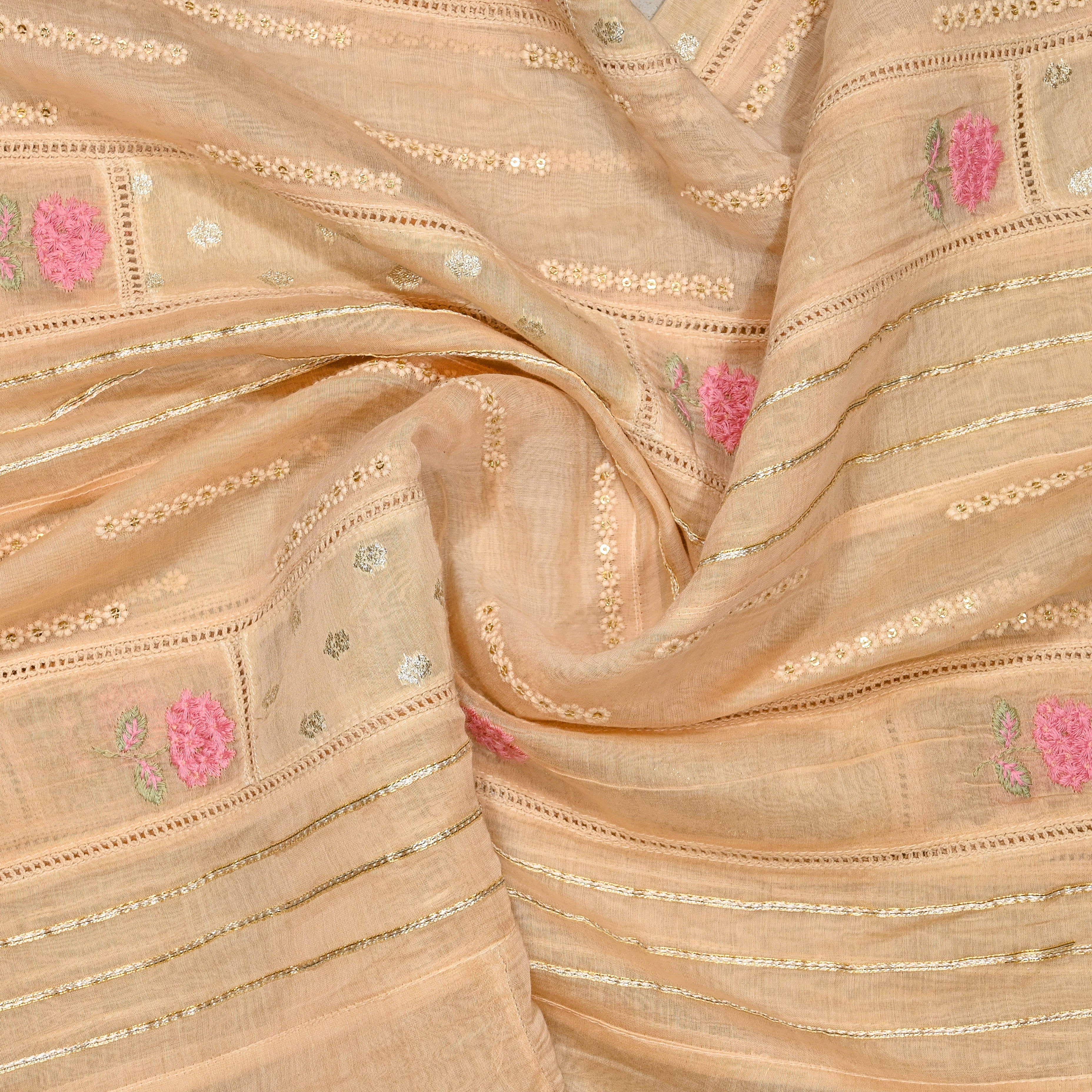 Beige Malchanderi Fabric With Embroidery