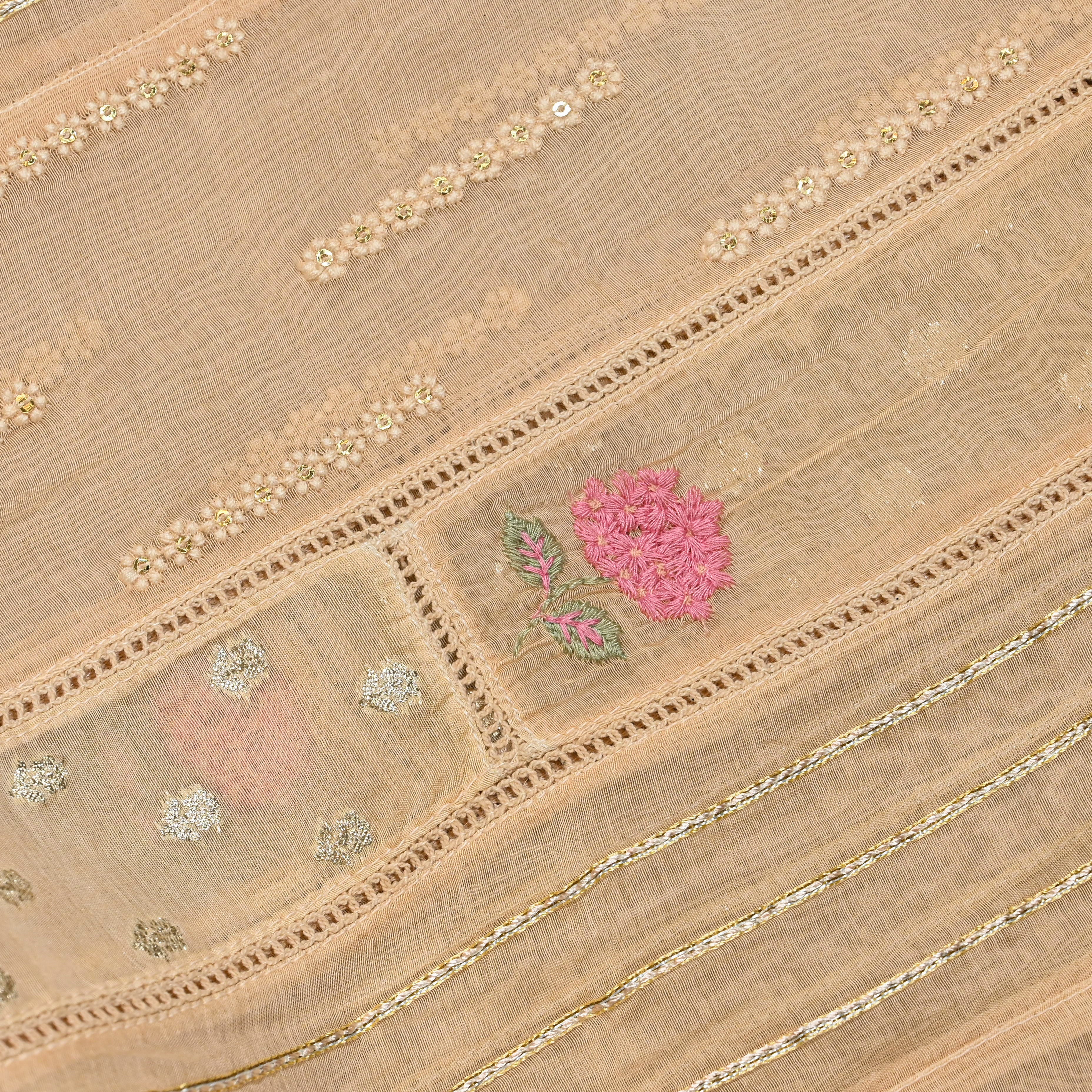 Beige Malchanderi Fabric With Embroidery