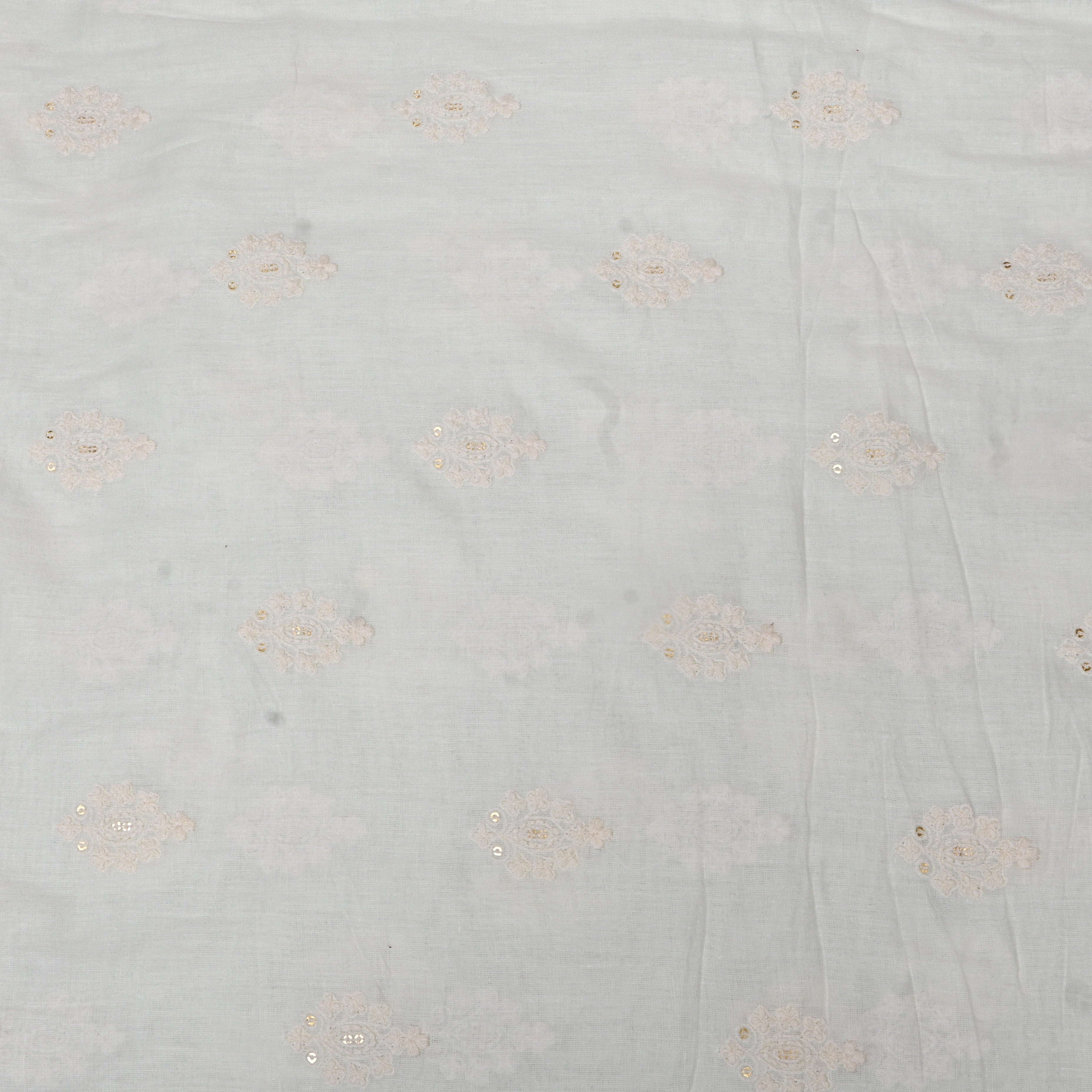 Ivory Self-Tone Floral Sequin Embroidery Cotton Fabric