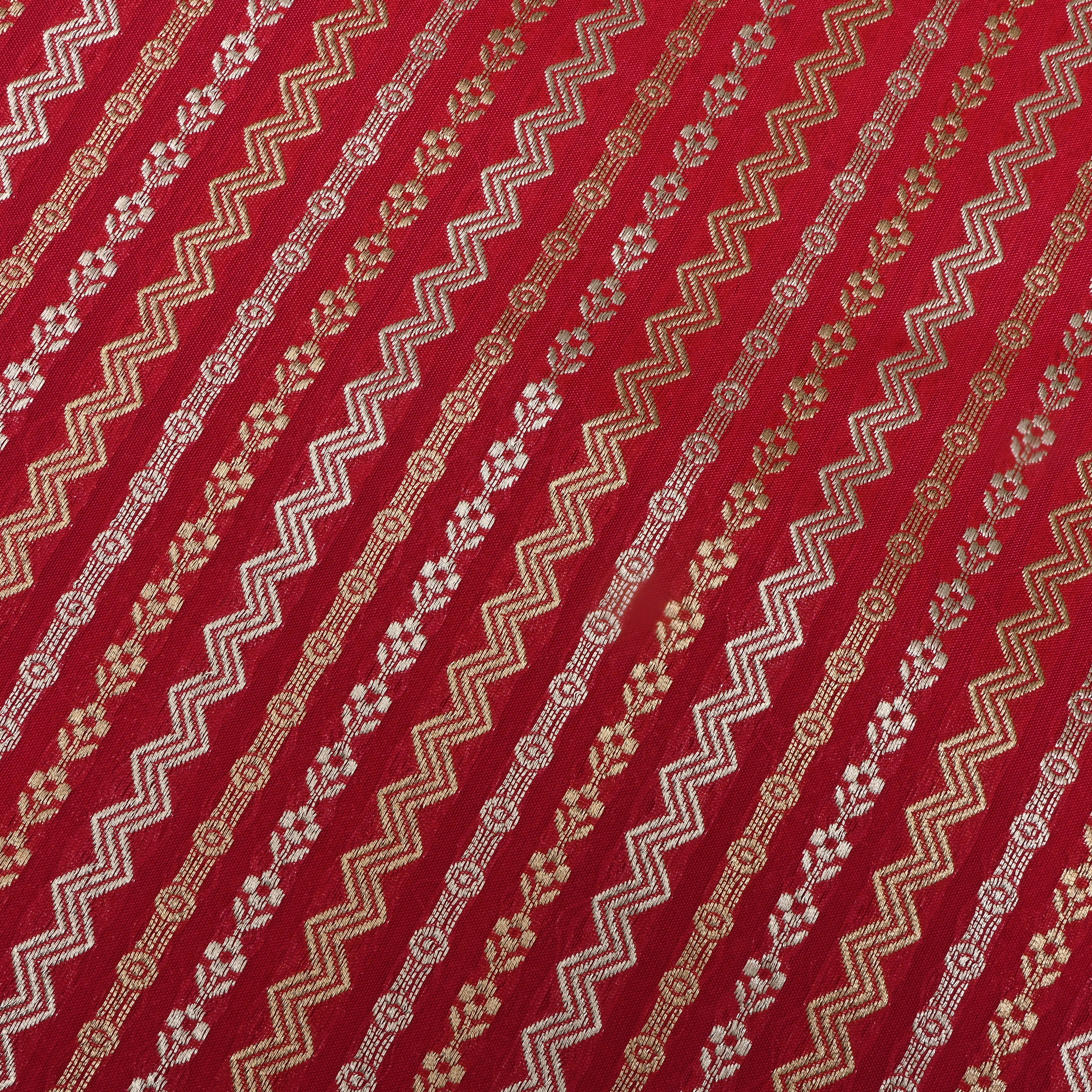 Brick Red Banaras Fabrics With Strips