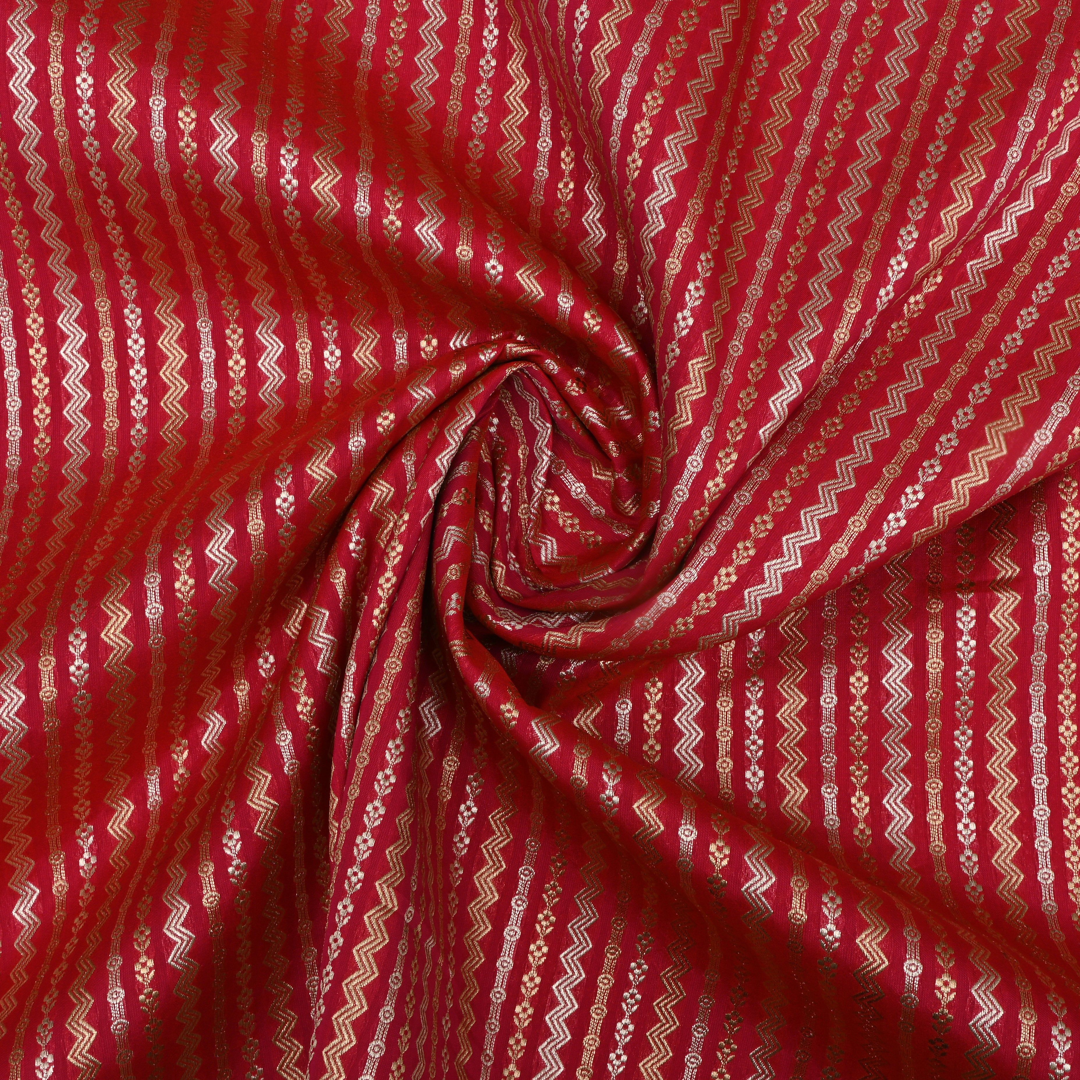 Brick Red Banaras Fabrics With Strips