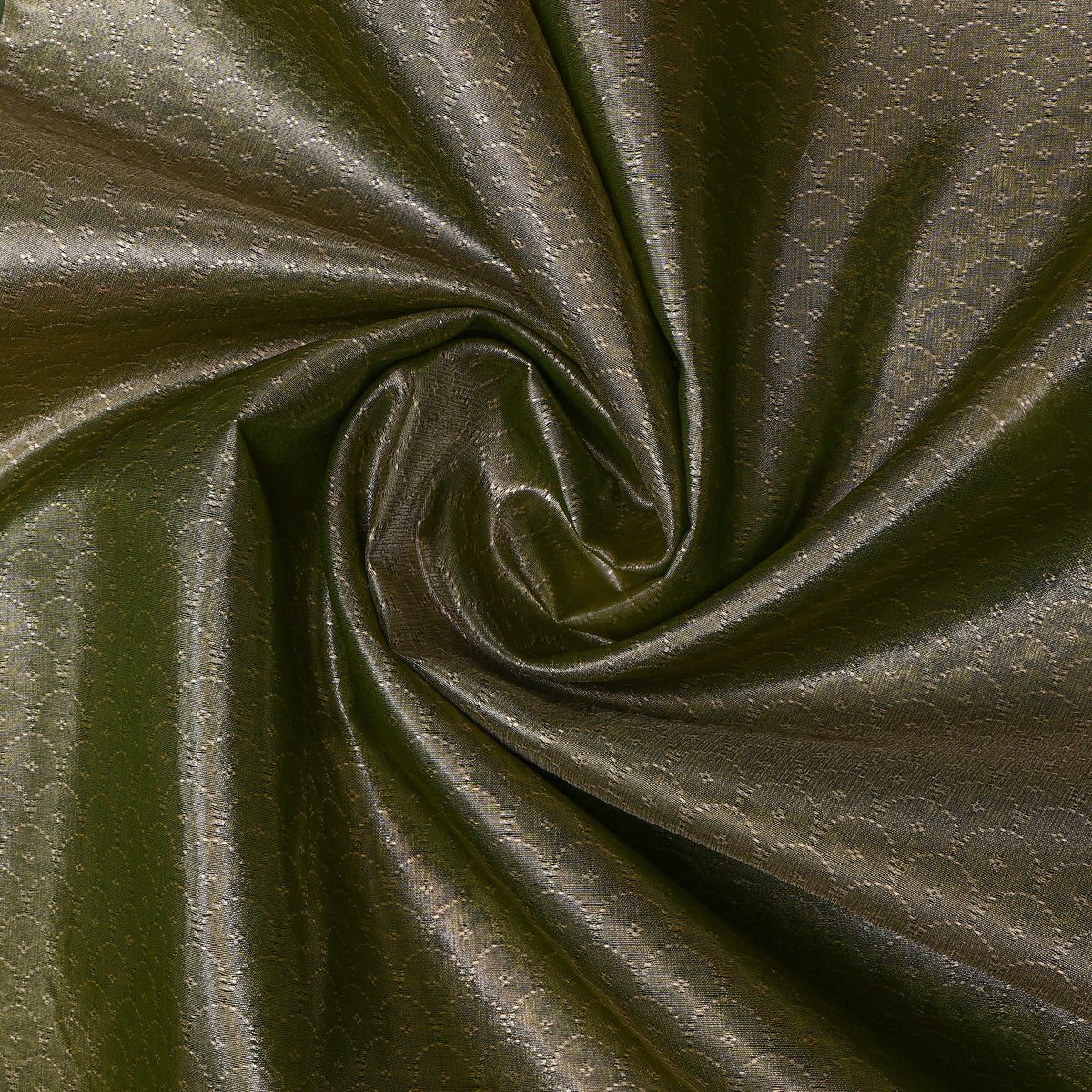 Olive Green Geometric Weave Jamawar Silk Fabric