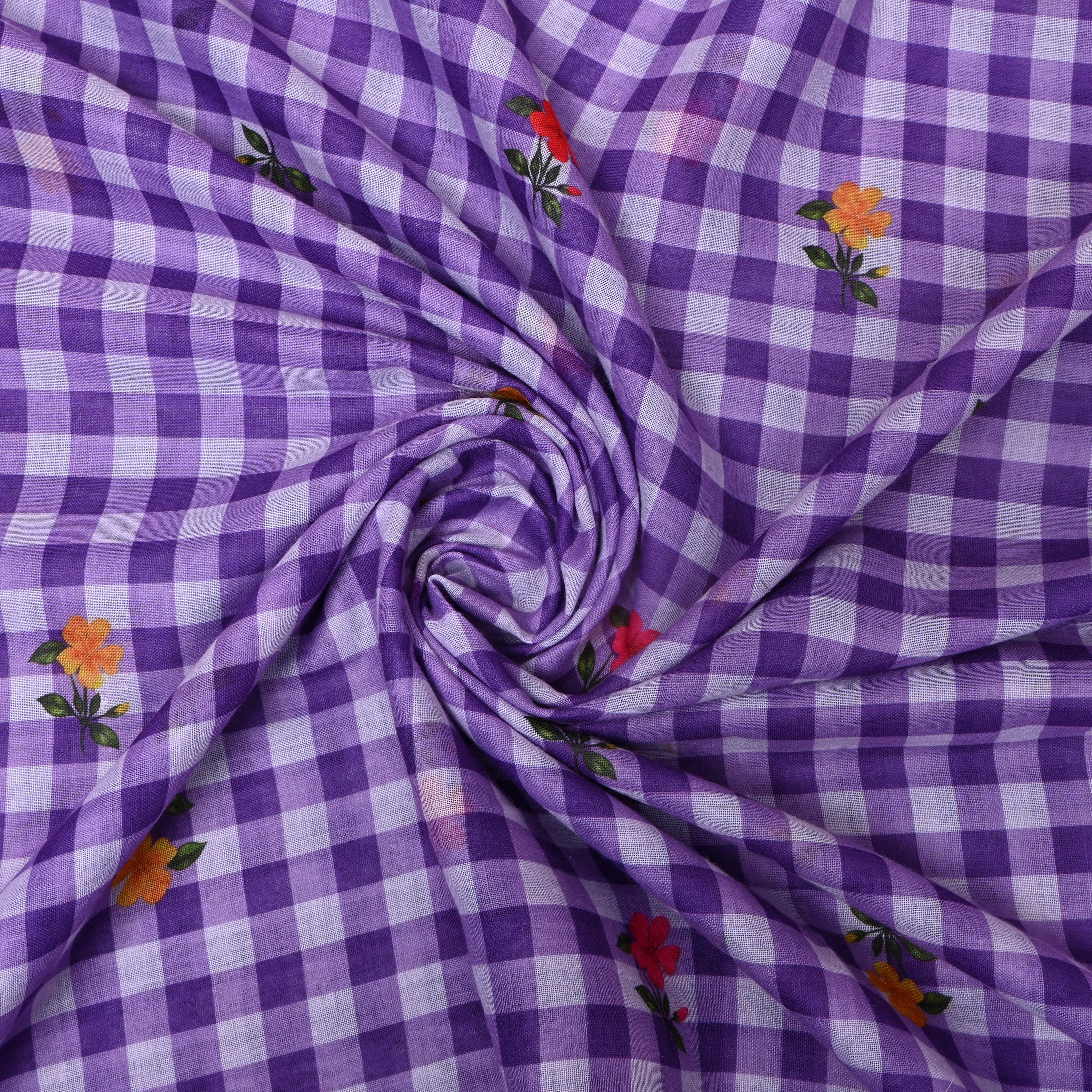 Purple Gingham Linen With Wildflower Print