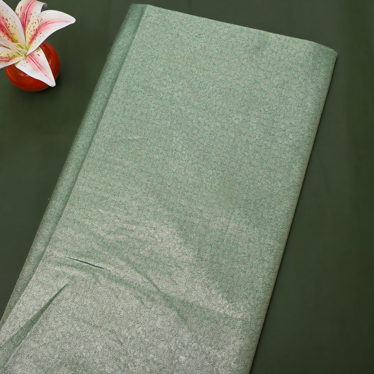 Jade Gold Zari Self Weave Jamawar Silk Fabric