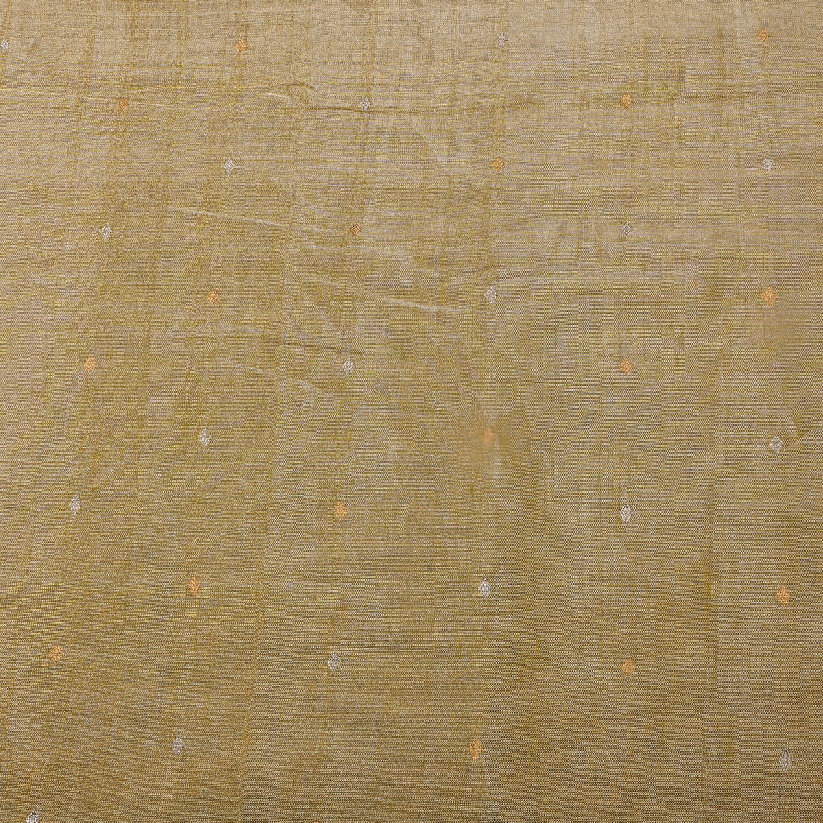 Wheat Dual Tone Zari Diamond Butti Self Weave Jamawar Silk Fabric