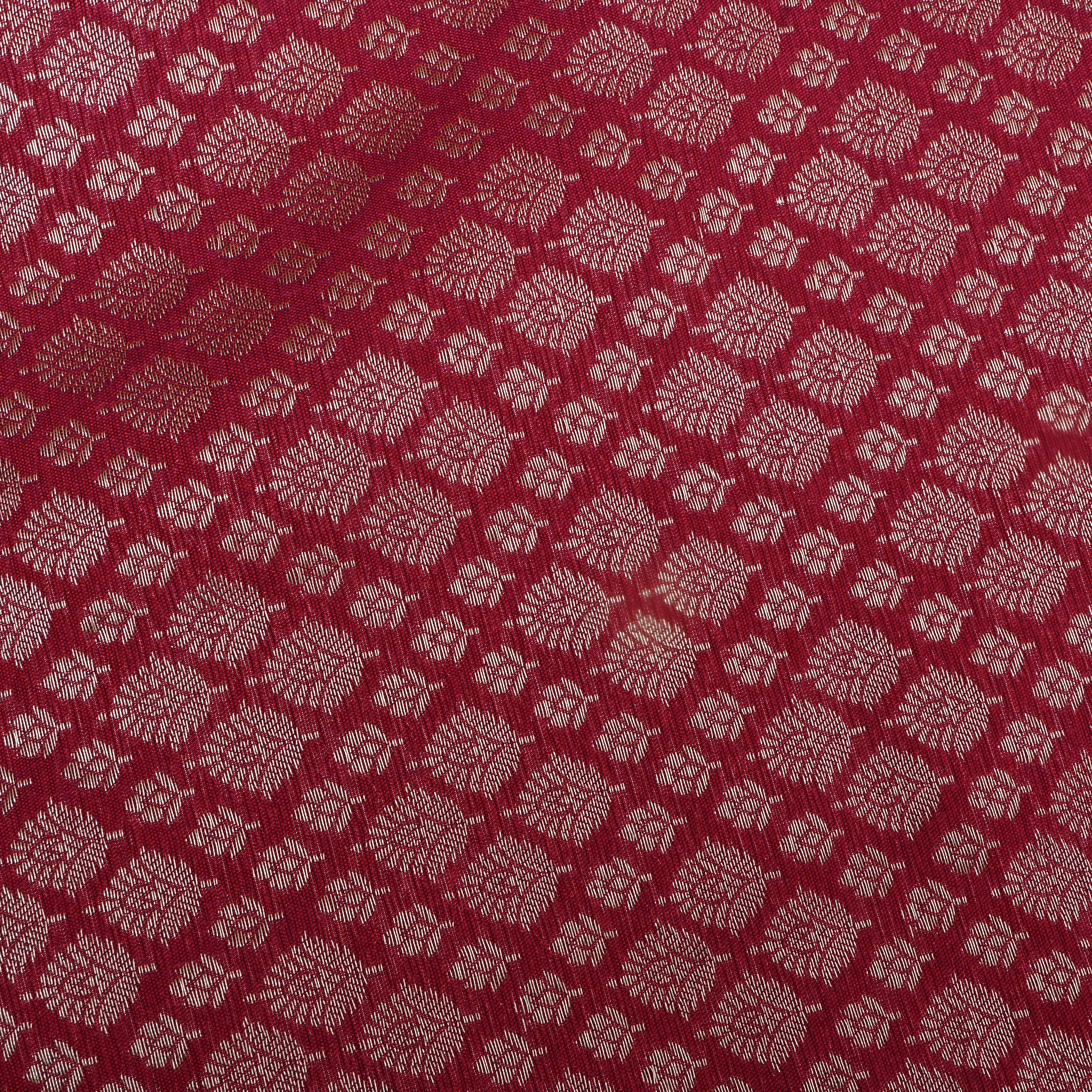 Deep Pink Jamawar Silk Fabric With Gold Zari Work