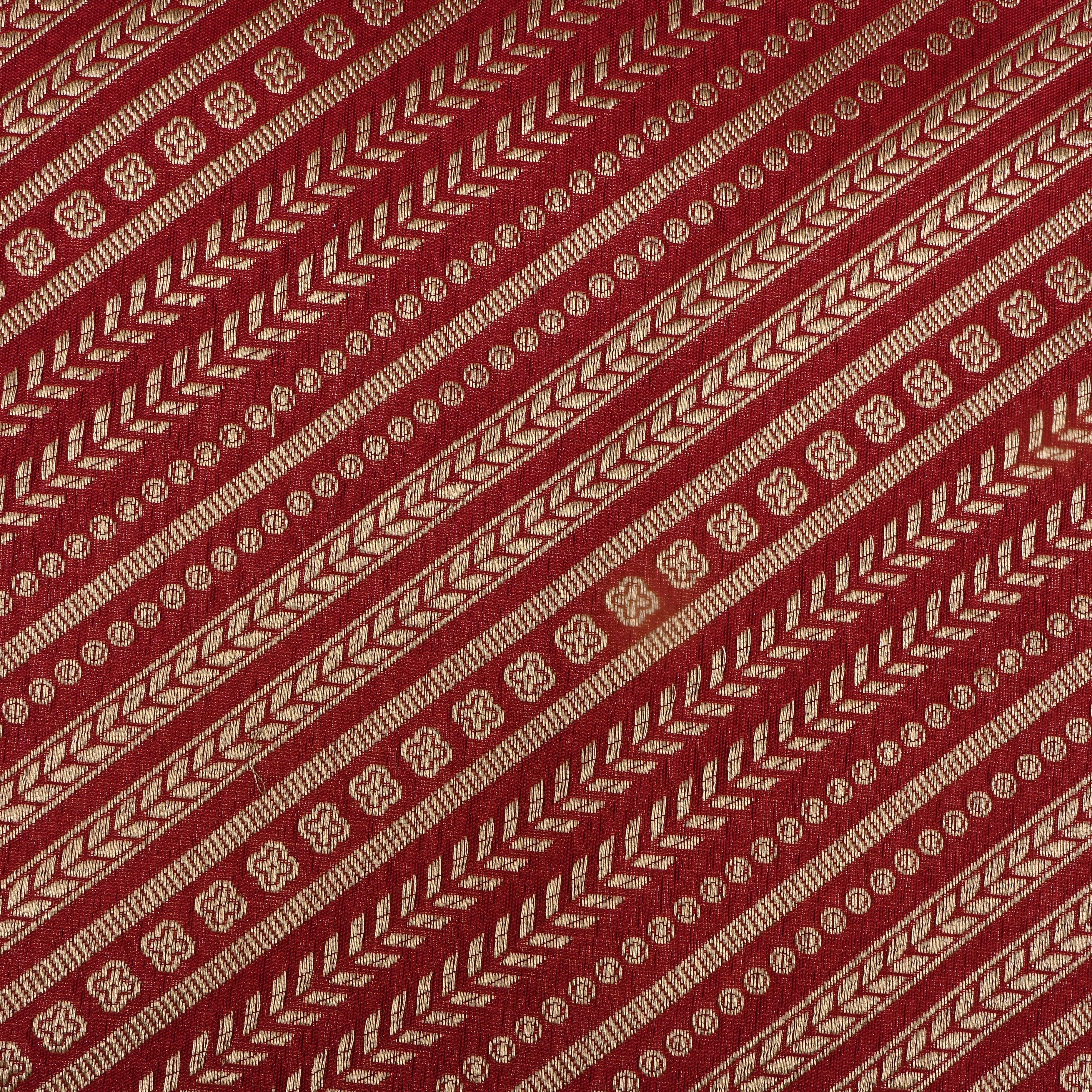 Maroon Jamawar Silk Fabric With Diagonal Strips