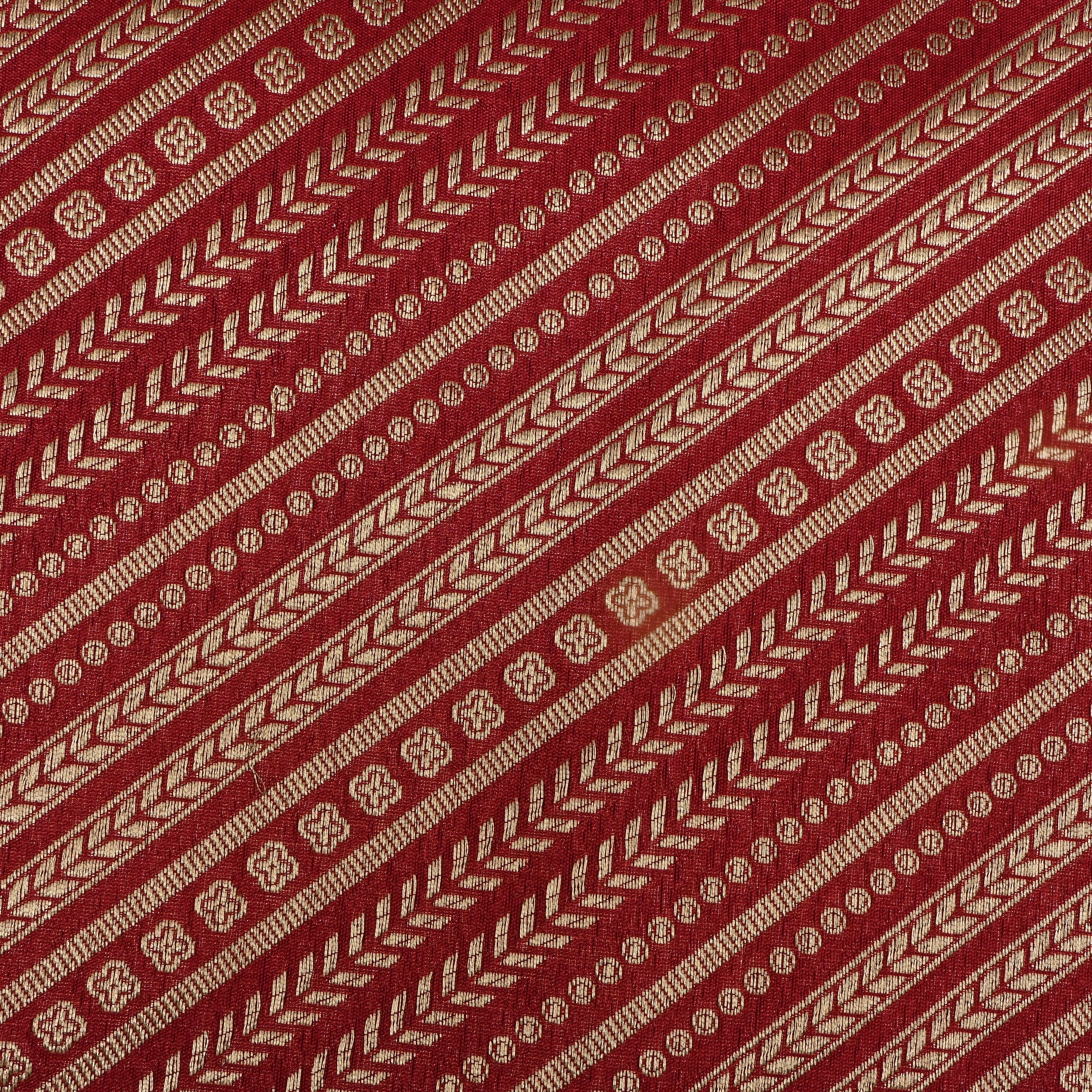 Maroon Jamawar Silk Fabric With Diagonal Stripes