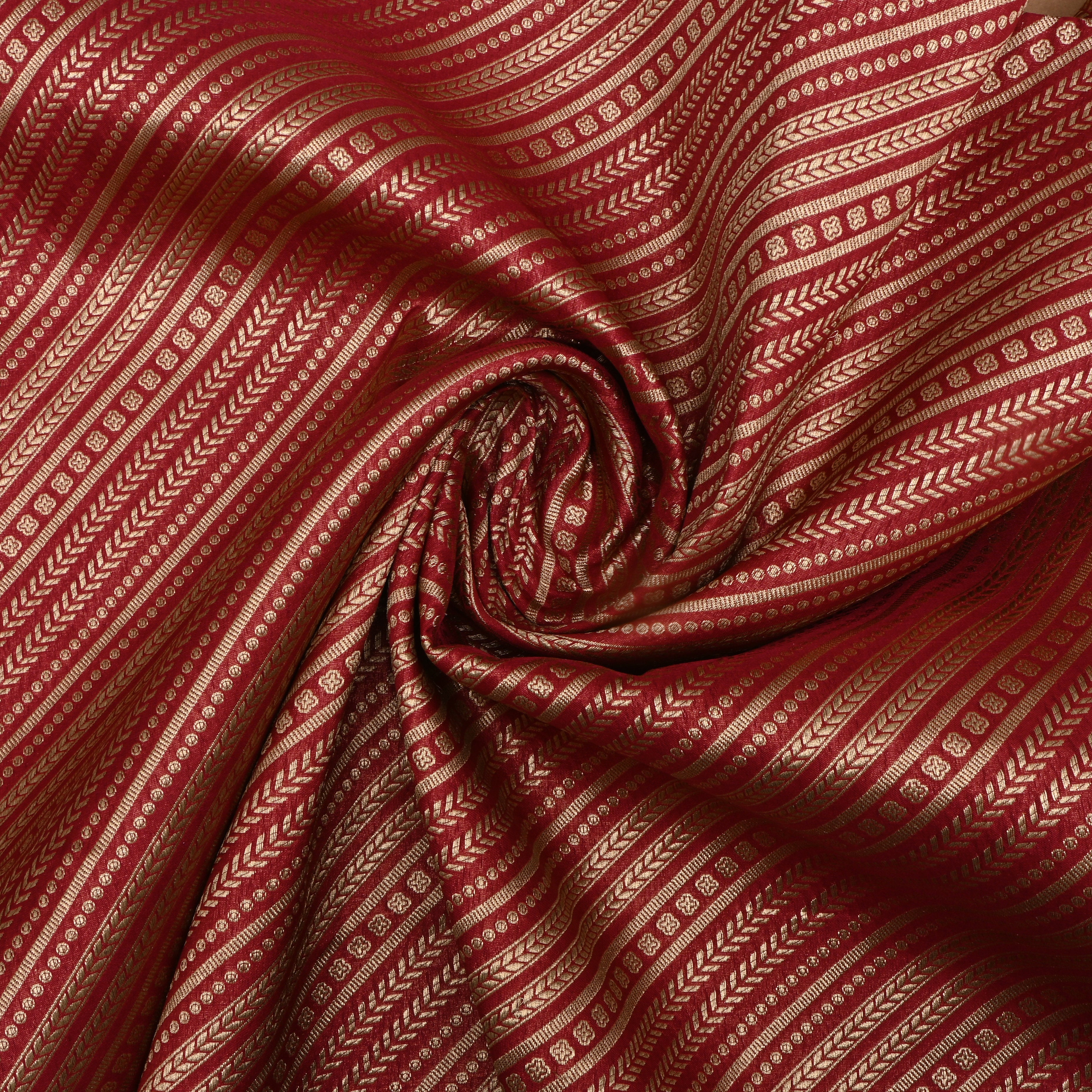 Maroon Jamawar Silk Fabric With Diagonal Stripes