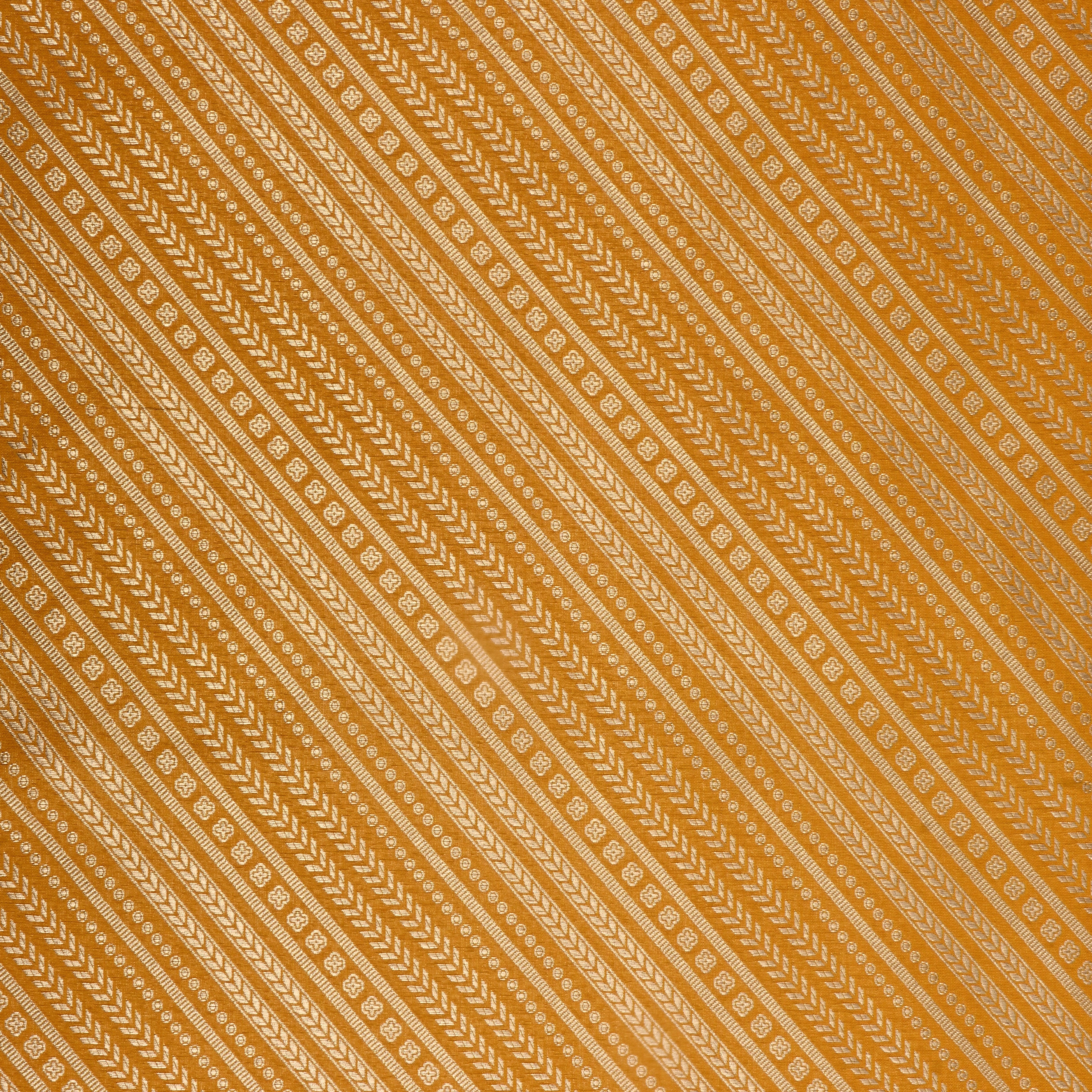 Golden Yellow Banaras Fabric With Diagonal Stripes
