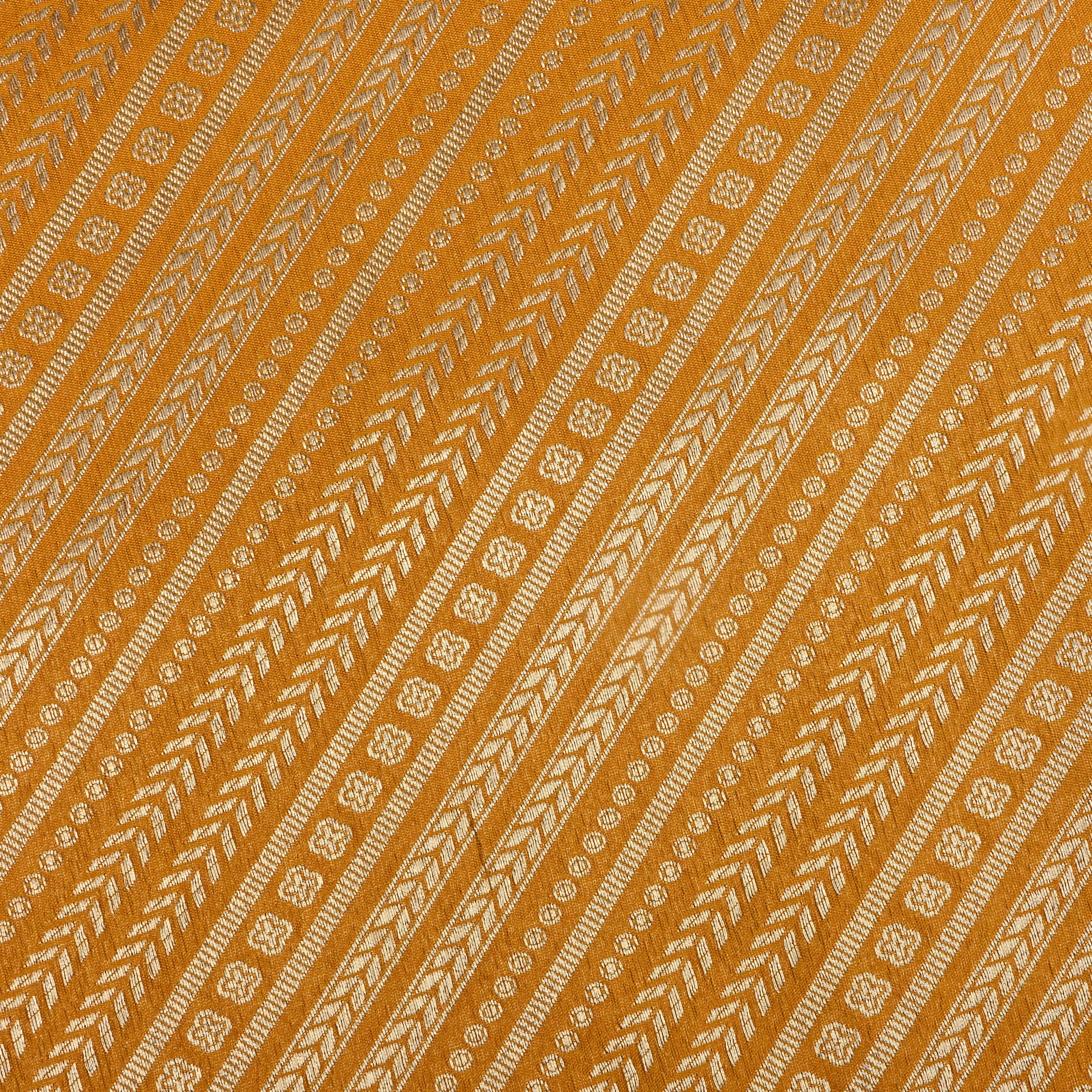 Golden Yellow Banaras Fabric With Diagonal Stripes