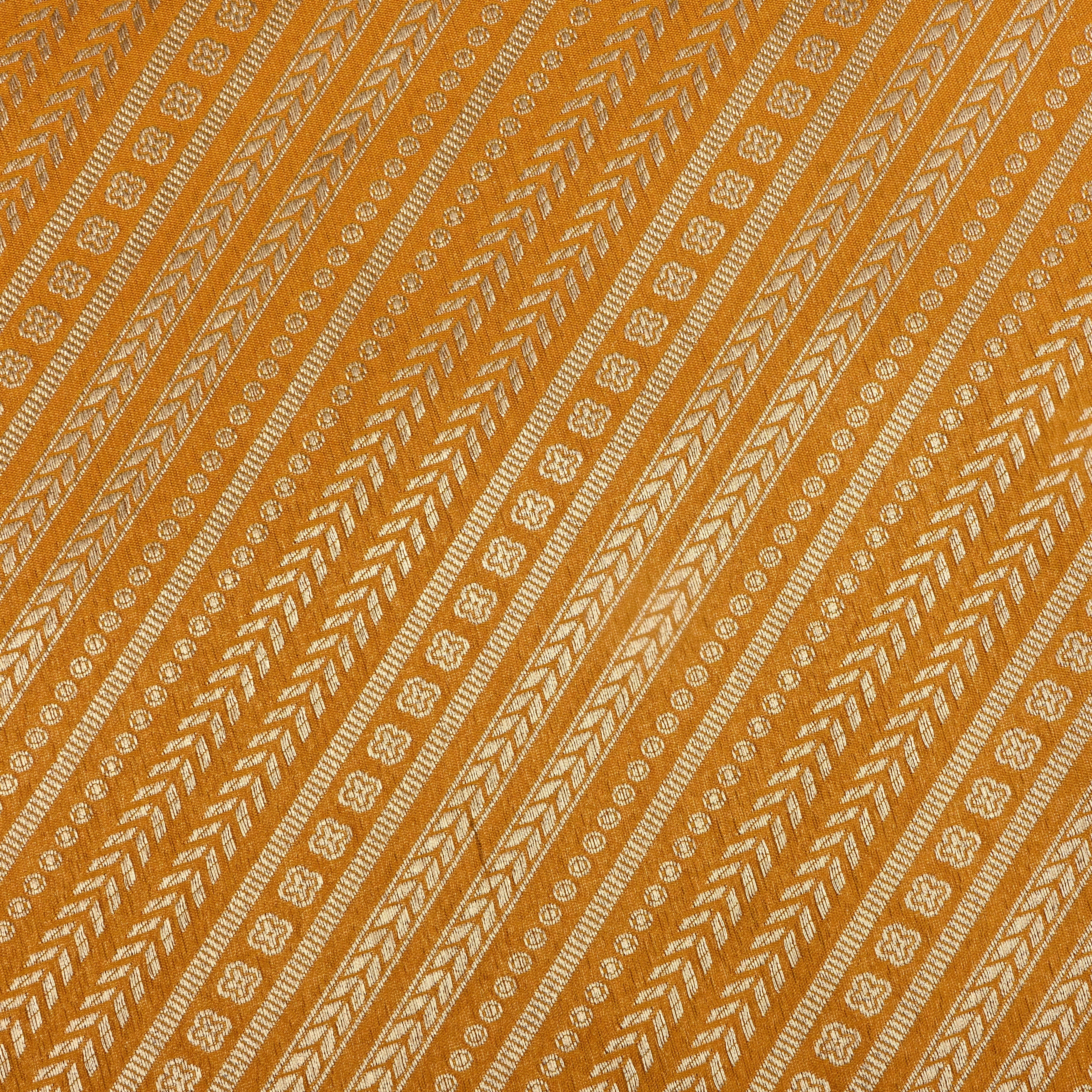 Golden Yellow Banarasi Fabric With Diagonal Stripes