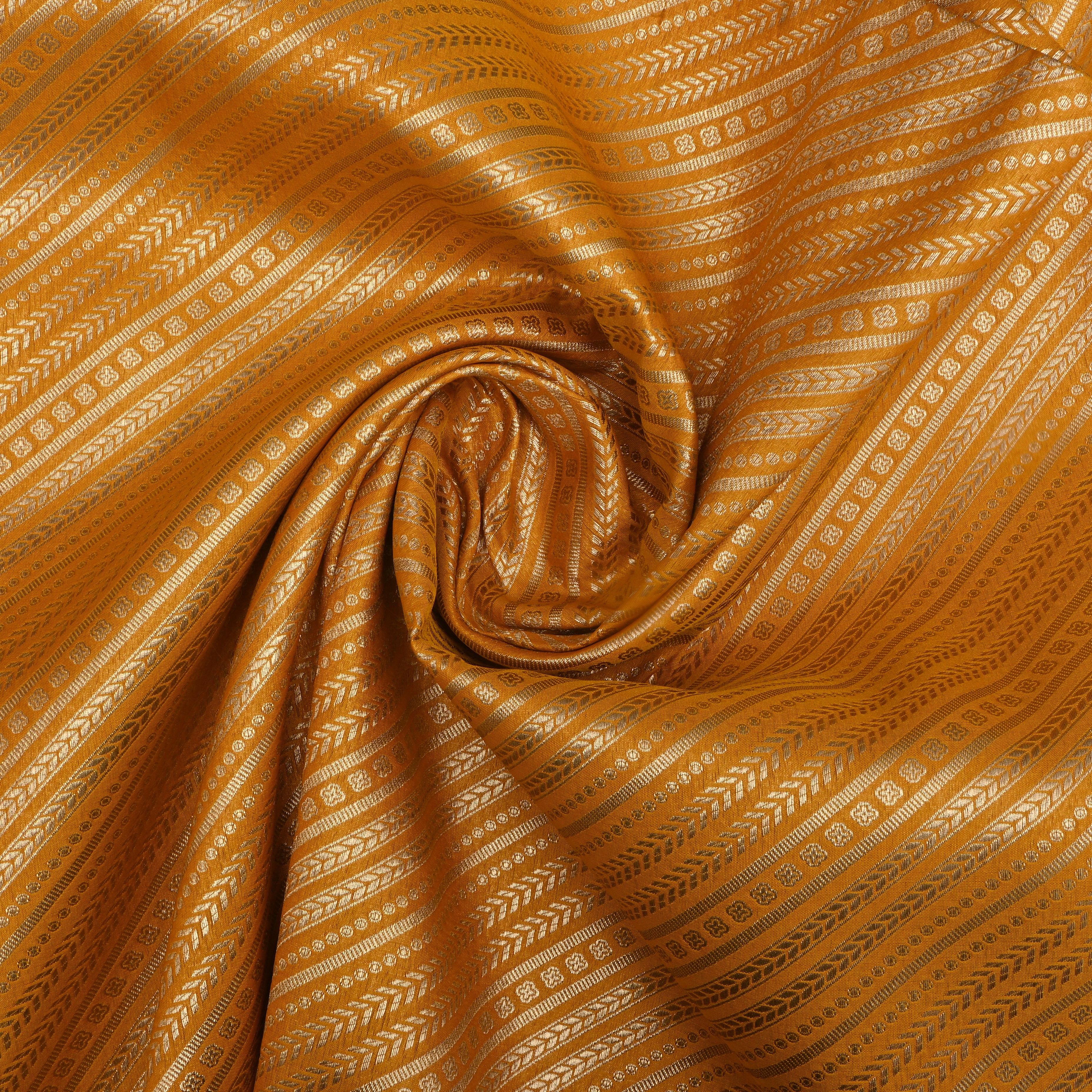 Golden Yellow Banarasi Fabric With Diagonal Stripes