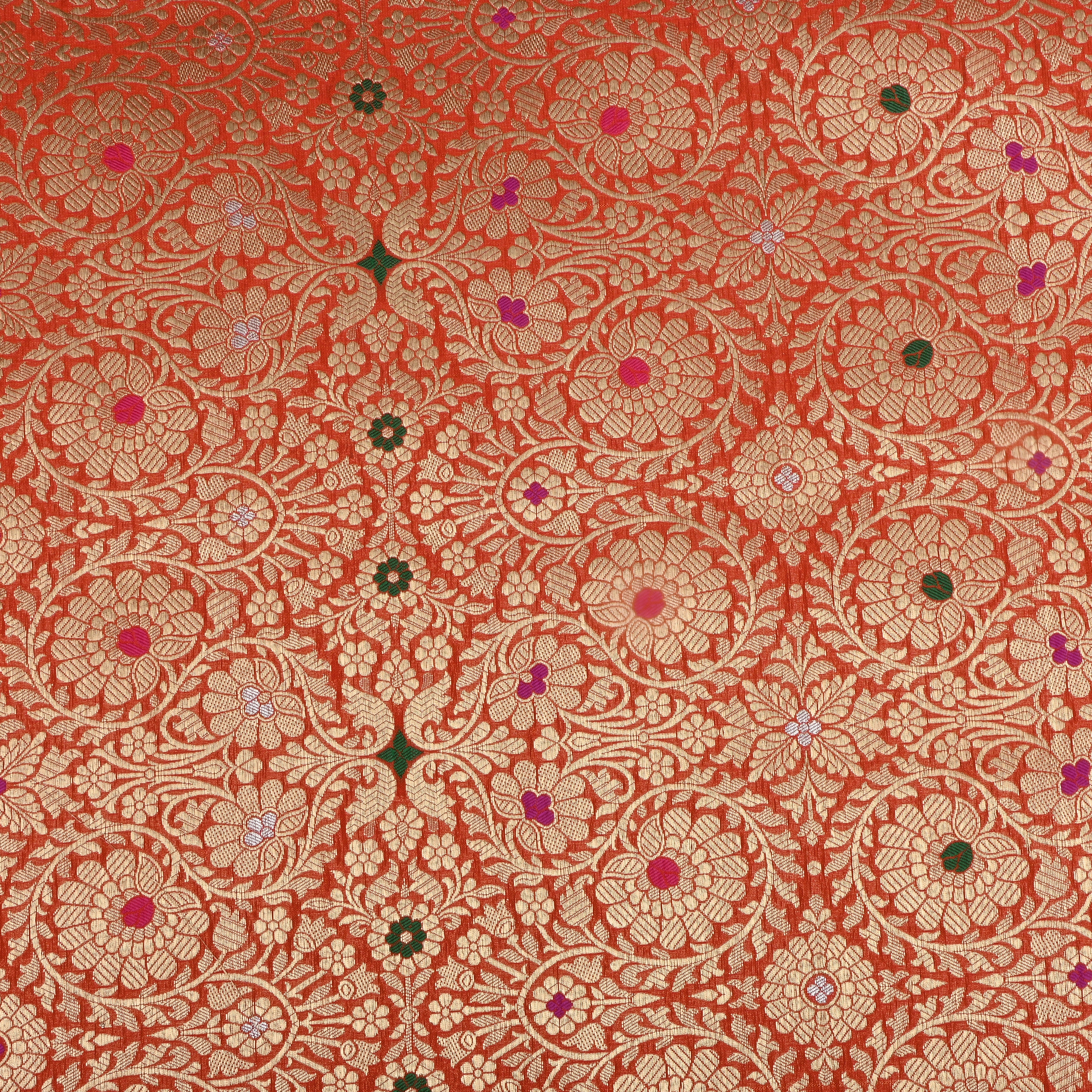 Pumpkin Orange Banaras Fabric With Intricate Zari Design