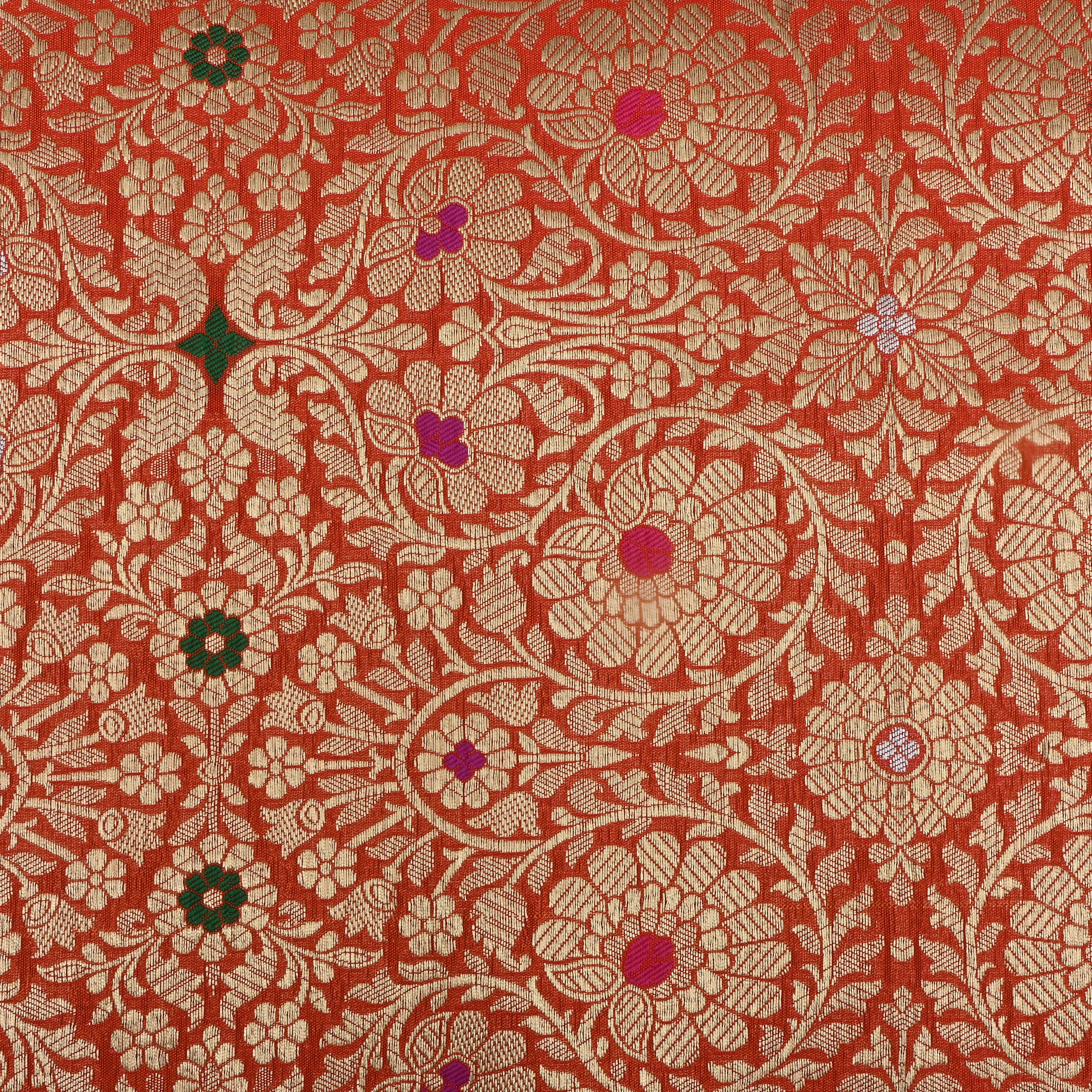 Pumpkin Orange Banaras Fabric With Intricate Zari Design