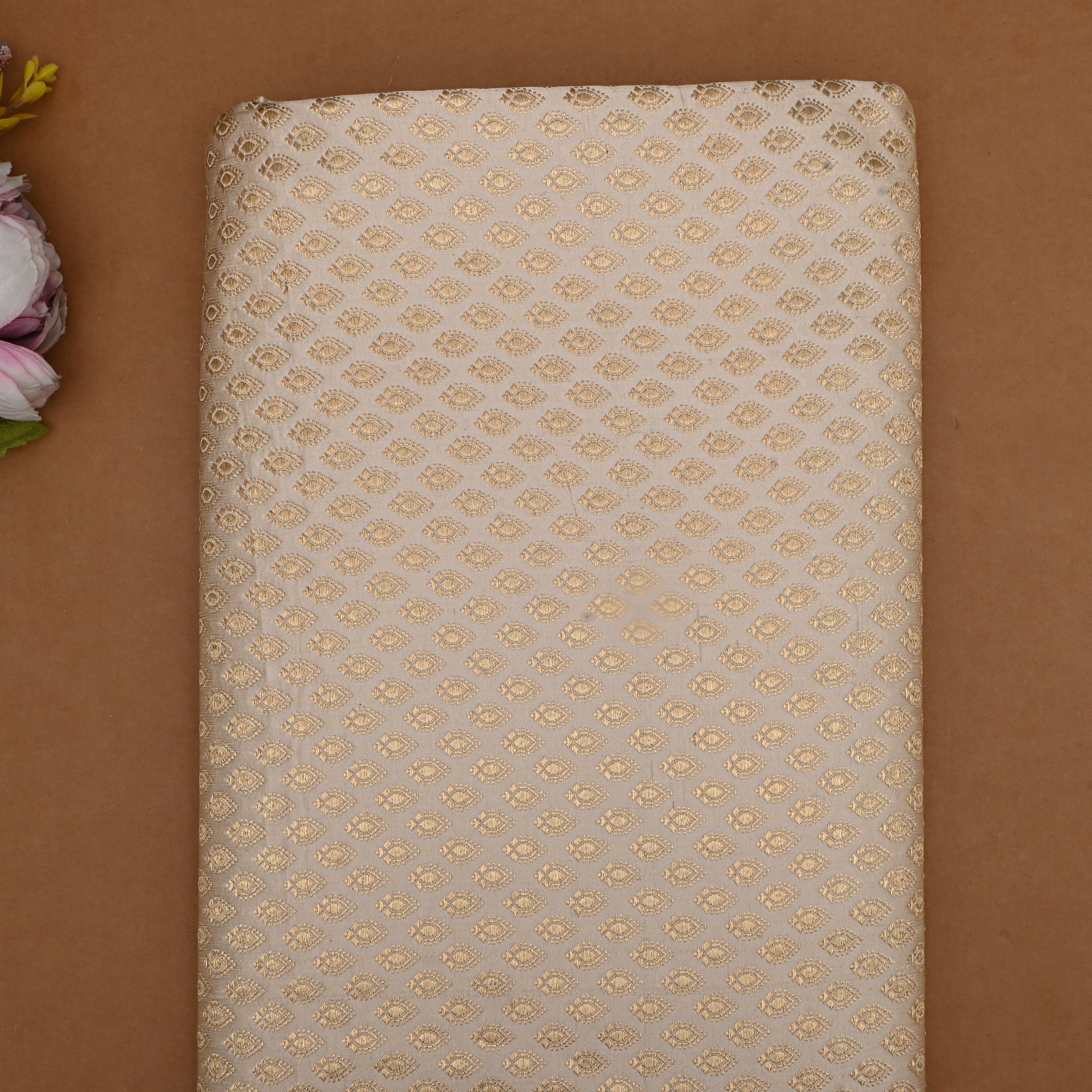 Vanilla Gold Jamawar Satin Fabric