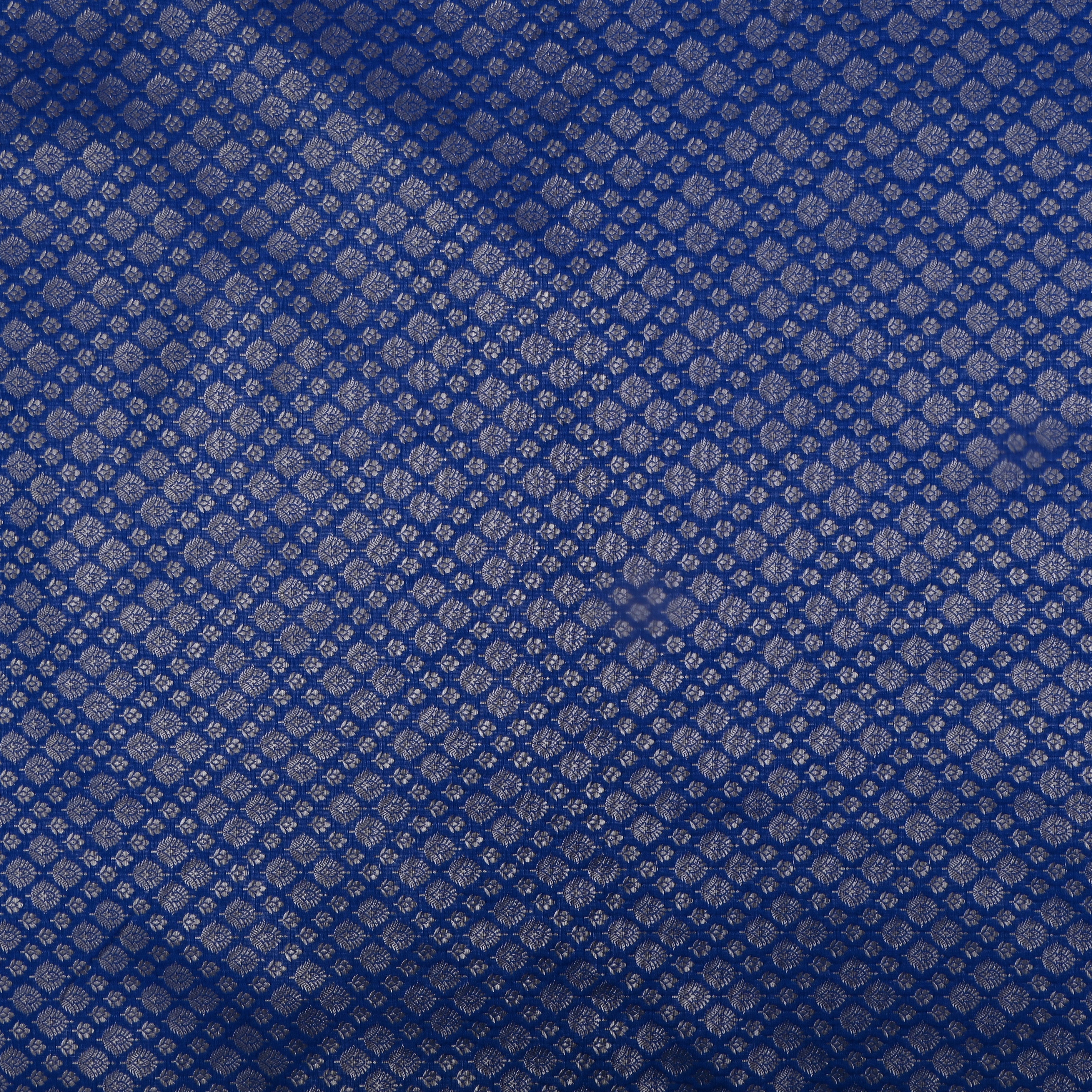 Cobalt Blue Jamawar Silk Fabric With Intricate Zari Work