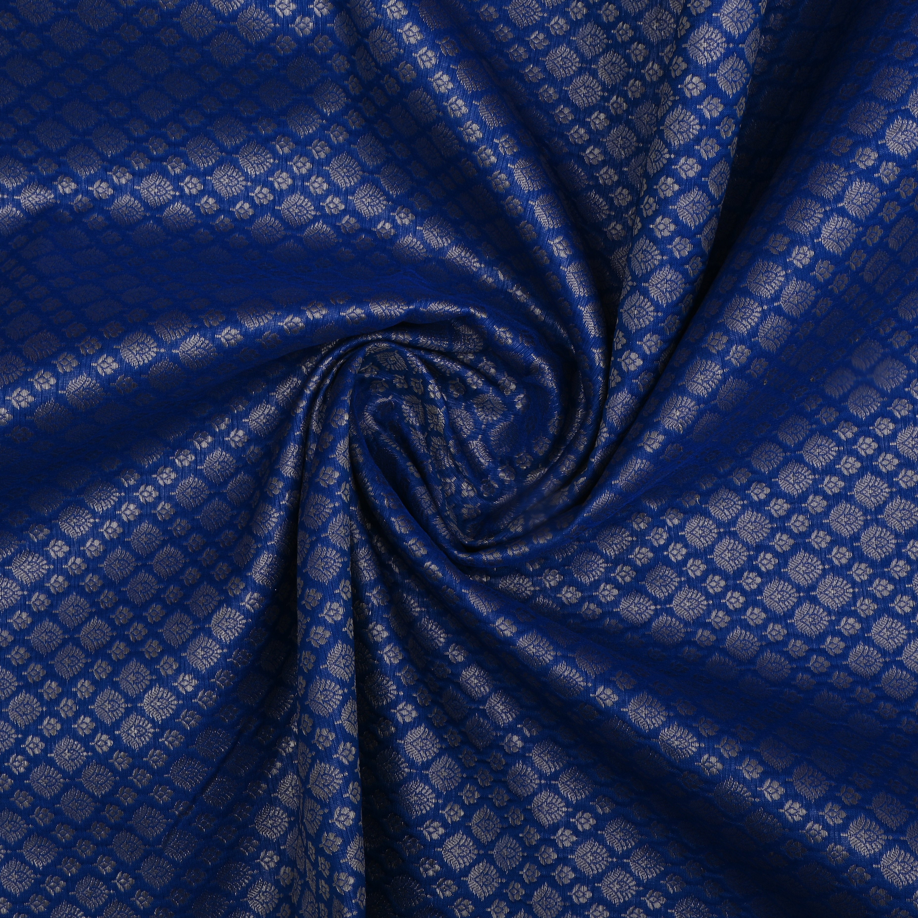 Cobalt Blue Jamawar Silk Fabric With Intricate Zari Work