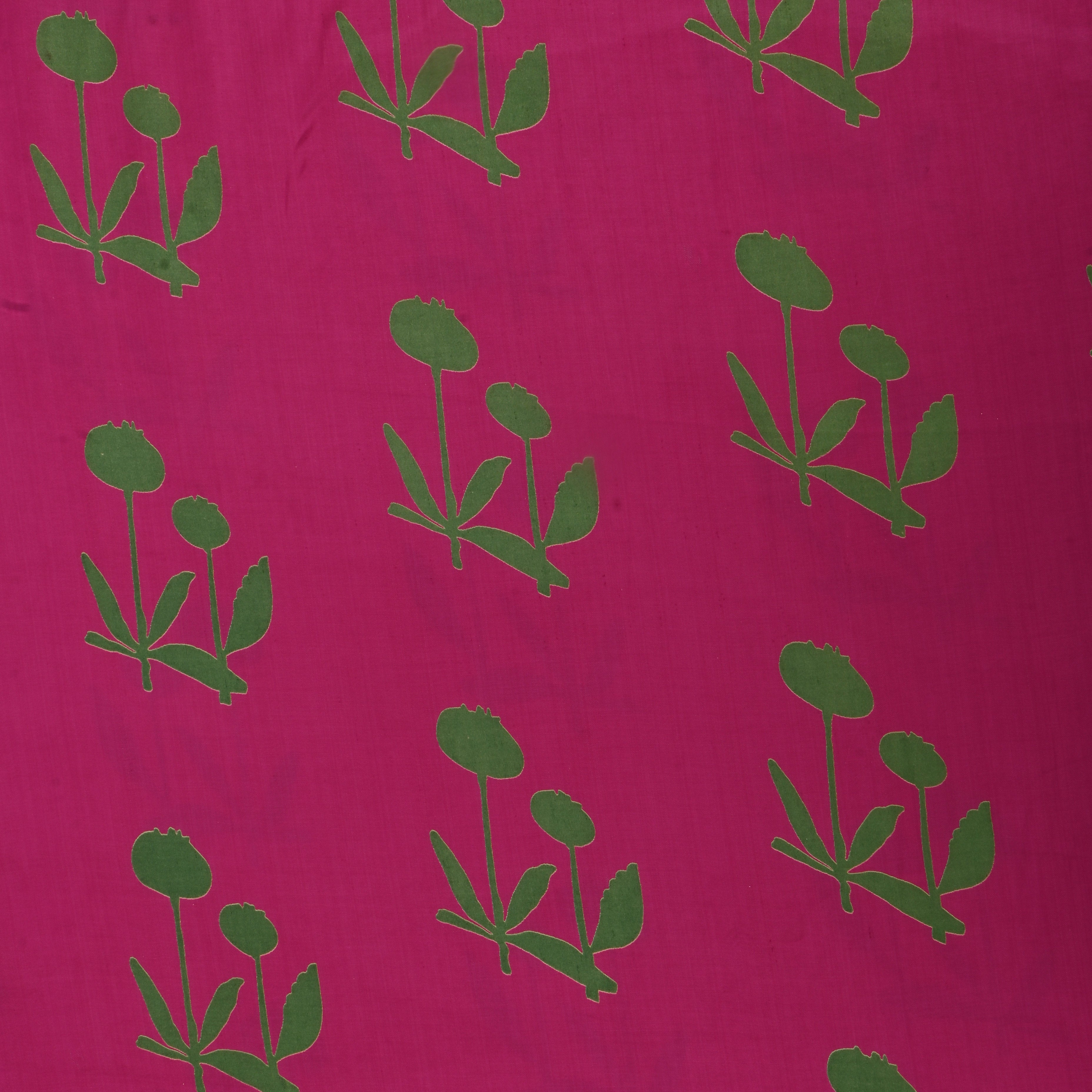 Hot Pink Satin Fabric With Printed Design