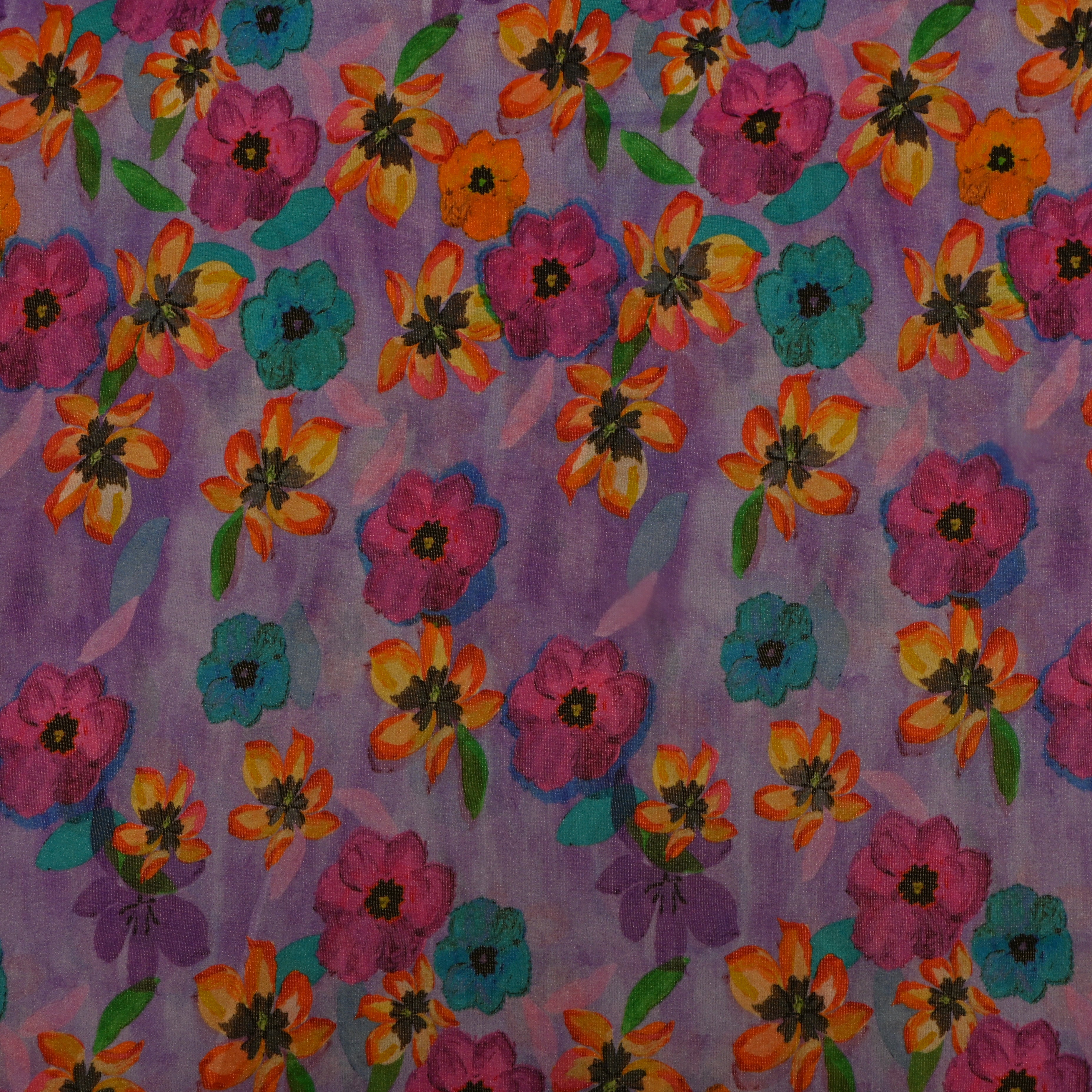 Lavender Tussar Fabric Floral Digital Print