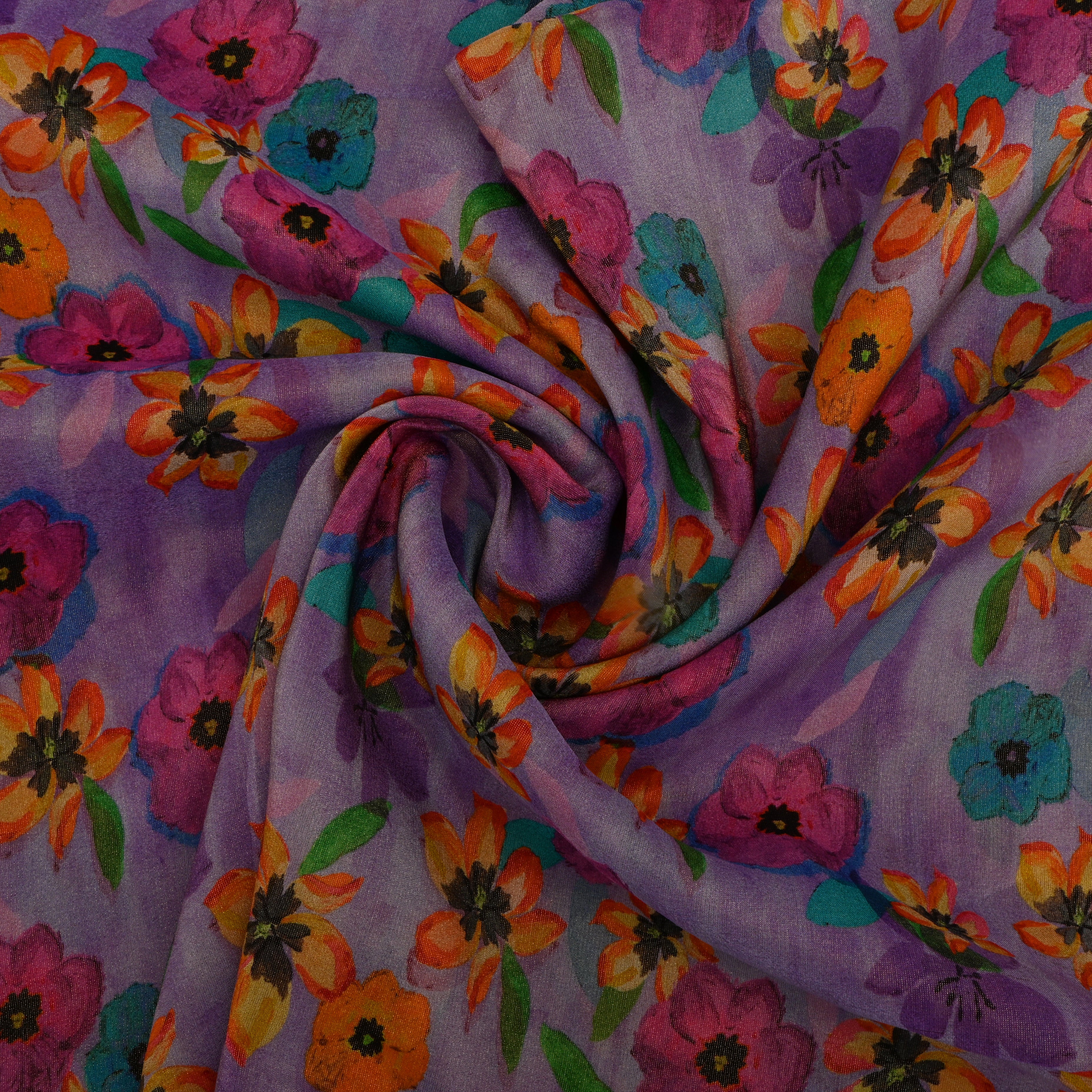 Lavender Tussar Fabric Floral Digital Print