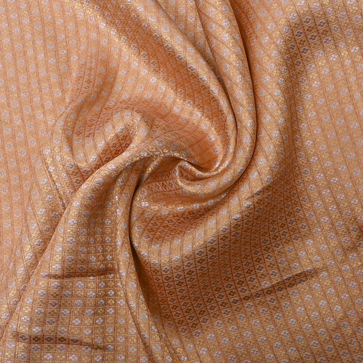 Honey Gold Dual Tone Zari Butti Checks Jamawar Silk Fabric